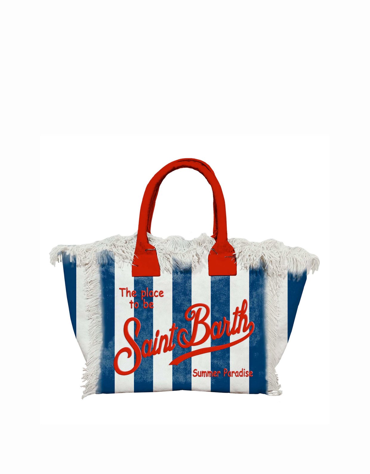 MC2 Saint Barth Colette canvas bag with dark blue stripes and embroidered logo