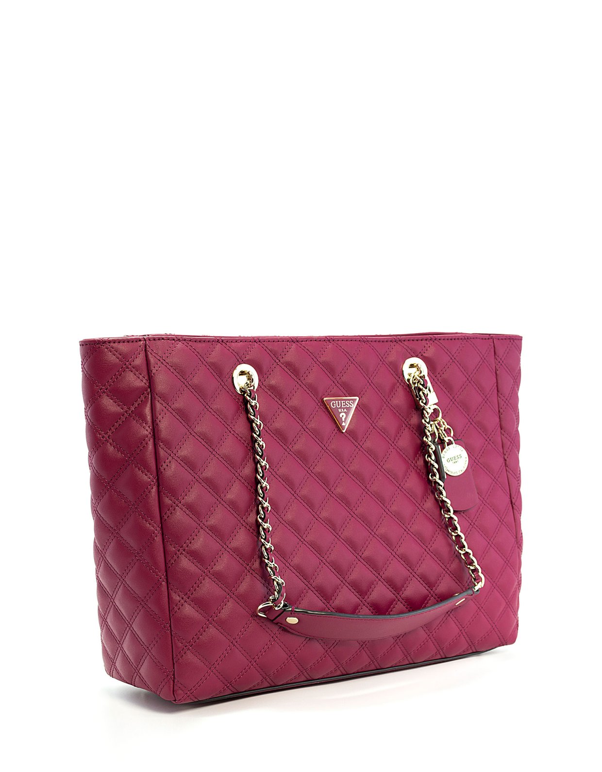 Guess Cessily quilted tote bag plum