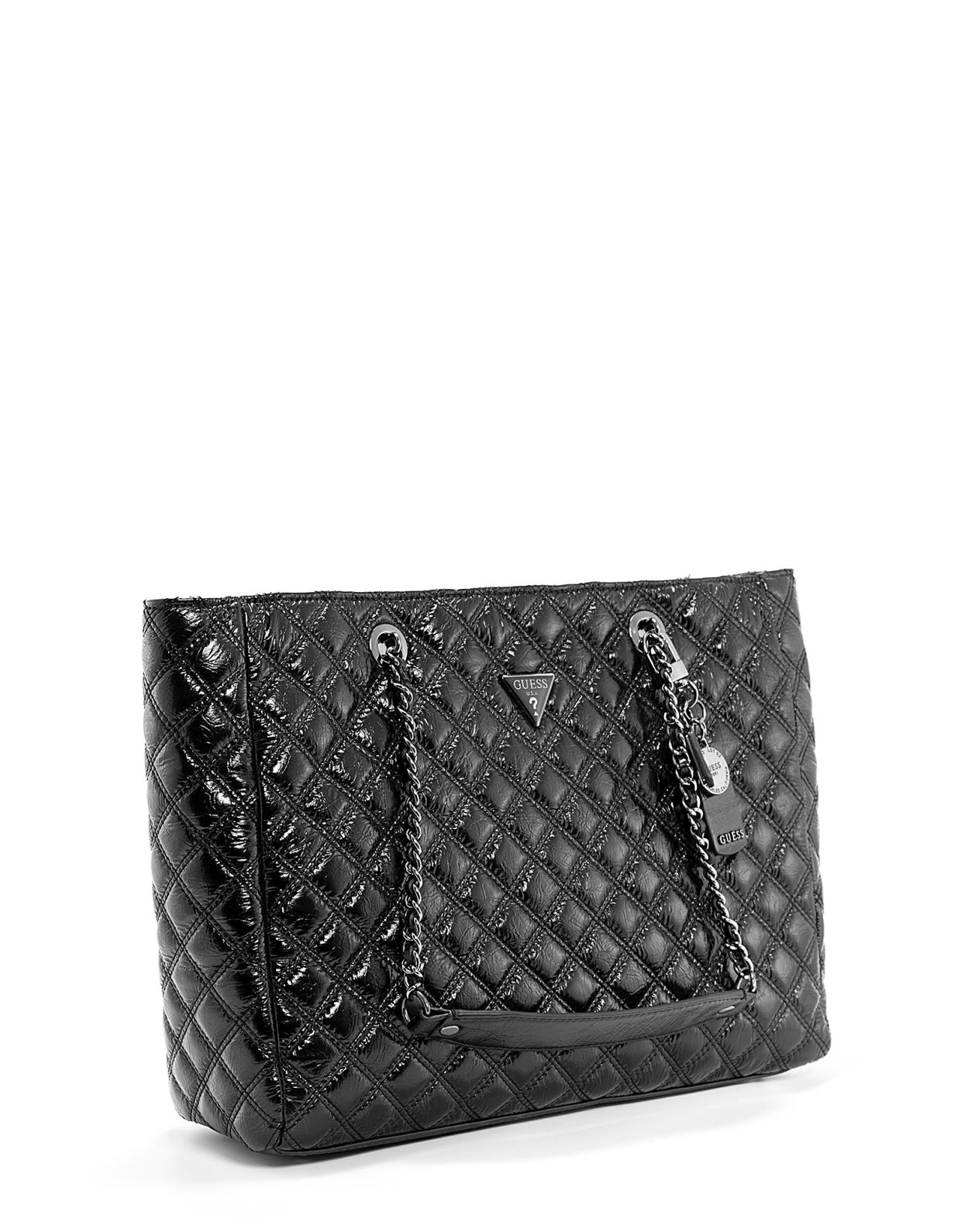Guess Cessily quilted tote bag wrinkled black