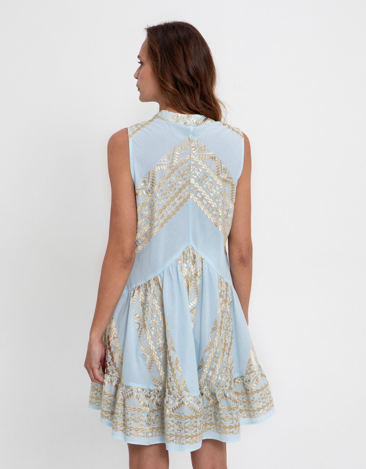 Greek Archaic Kori Classic triangle sleeveless ruffled mini dress ciel-gold