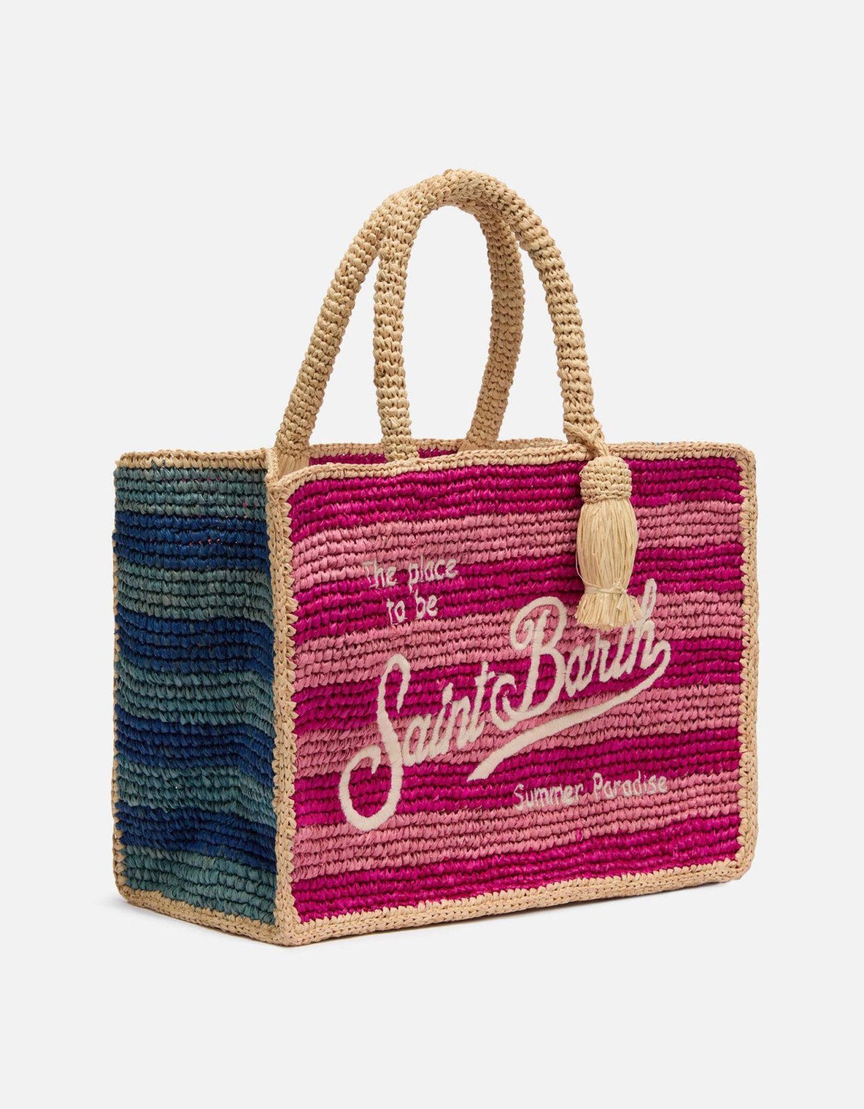 MC2 Saint Barth Colette raffia multicolor striped handbag with logo embroidery