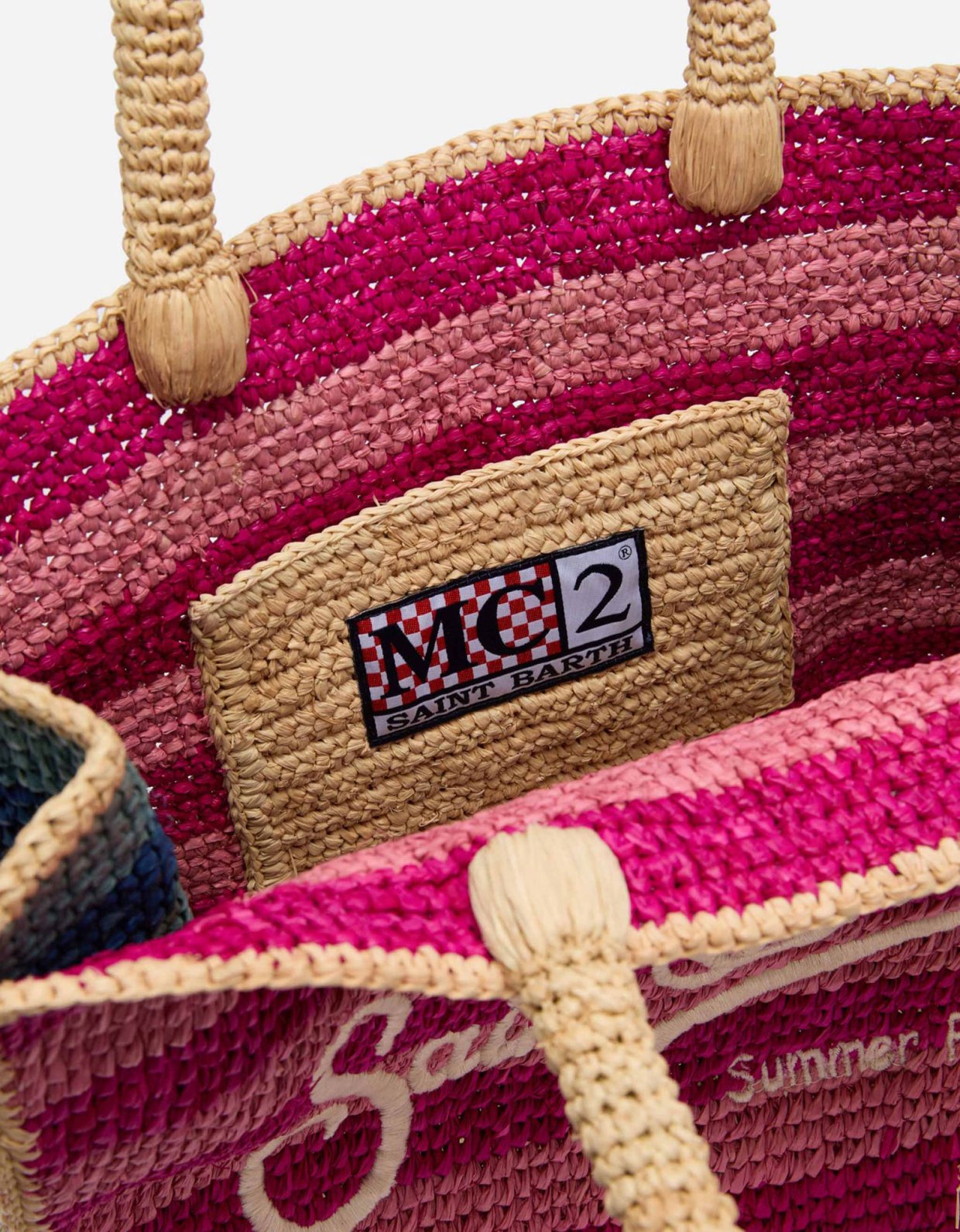 MC2 Saint Barth Colette raffia multicolor striped handbag with logo embroidery