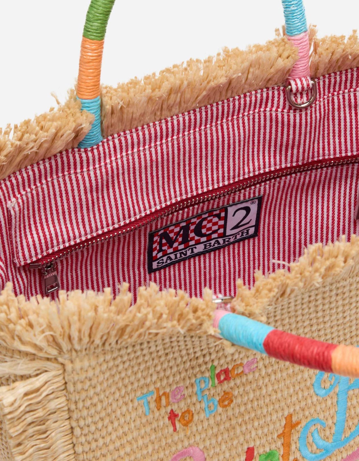 MC2 Saint Barth Colette straw effect handbag with multicolor logo embroidery