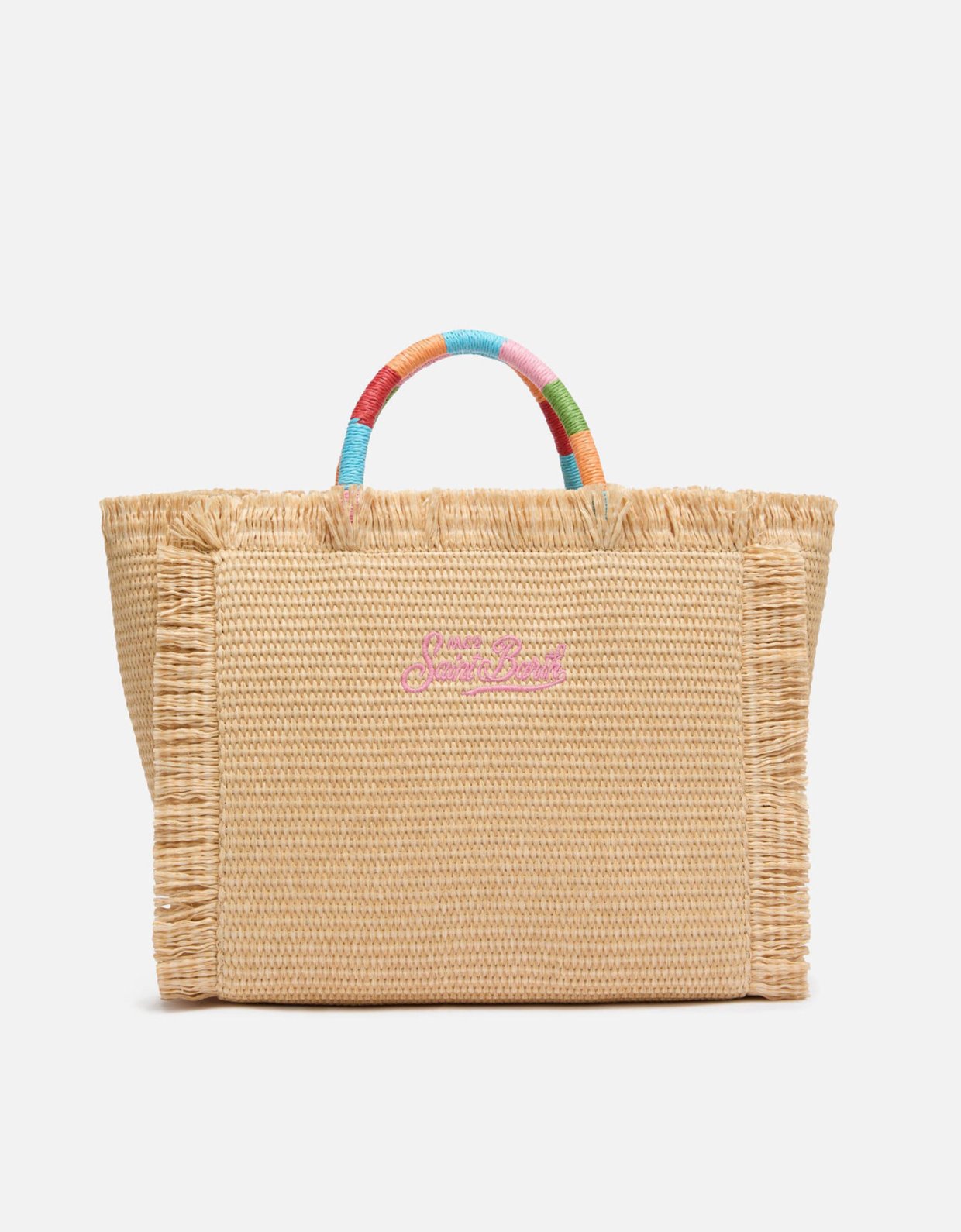 MC2 Saint Barth Colette straw effect handbag with multicolor logo embroidery