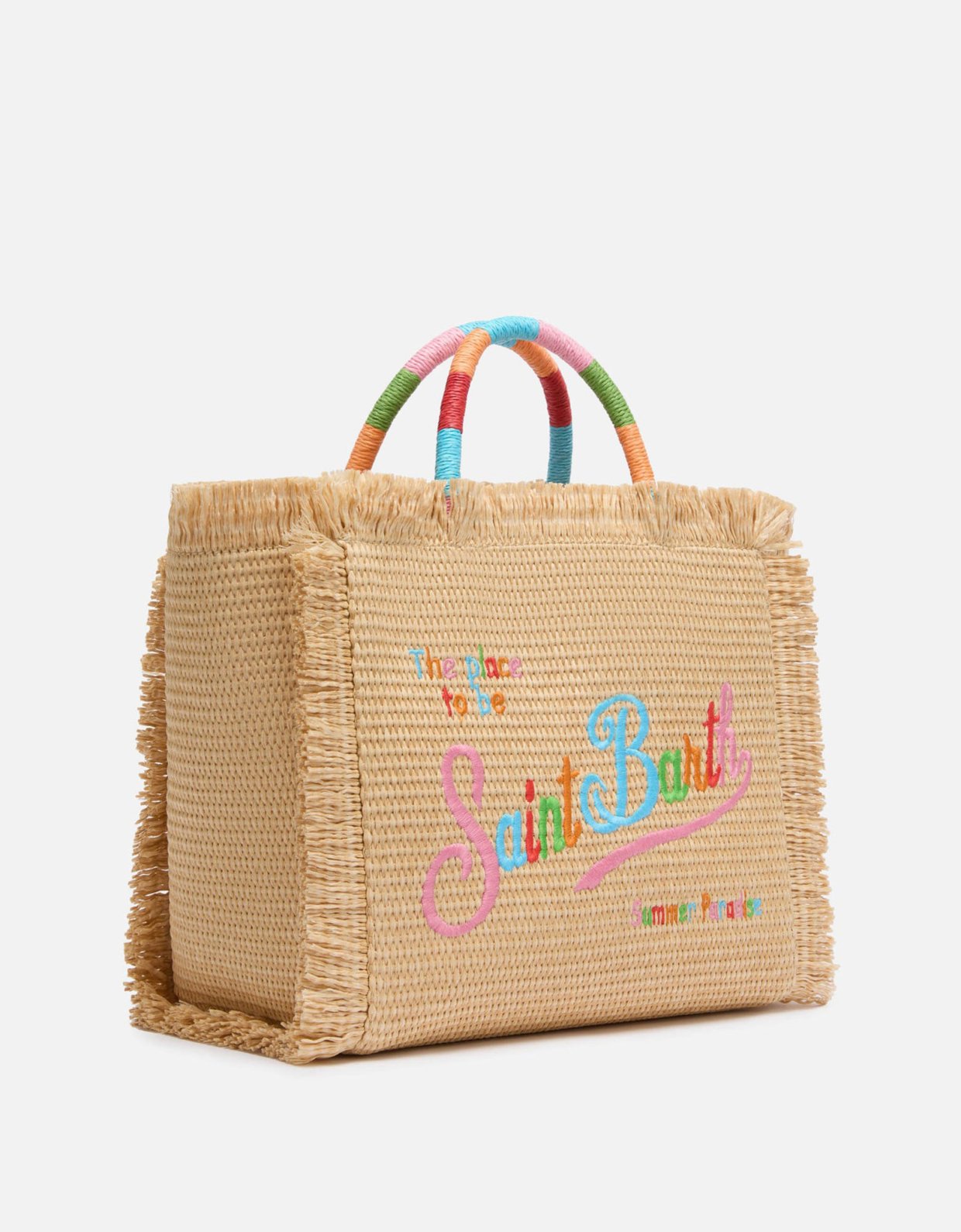 MC2 Saint Barth Colette straw effect handbag with multicolor logo embroidery