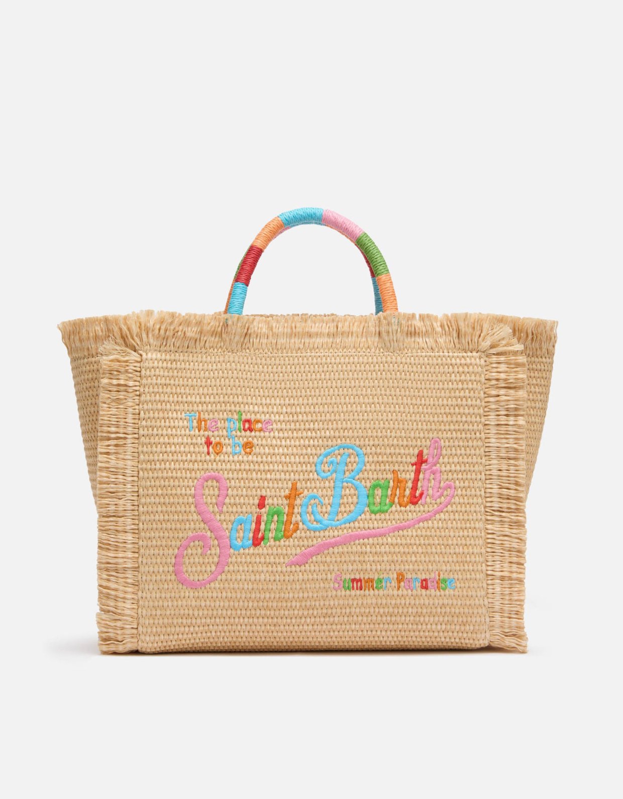 MC2 Saint Barth Colette straw effect handbag with multicolor logo embroidery