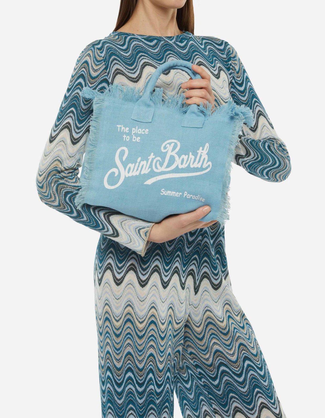 MC2 Saint Barth Colette linen light blue handbag