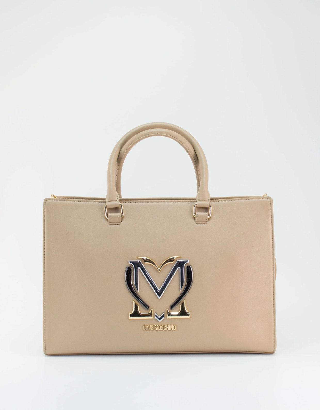 Love Moschino Shoulder bag heart metallic logo crema