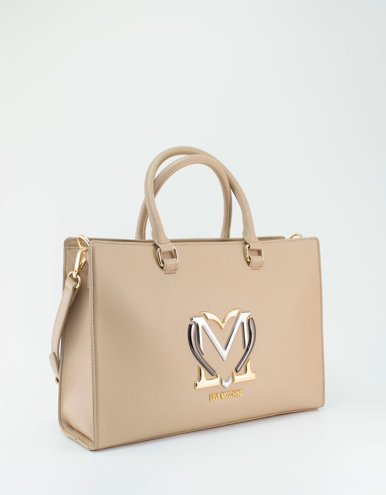 Love Moschino Shoulder bag heart metallic logo crema