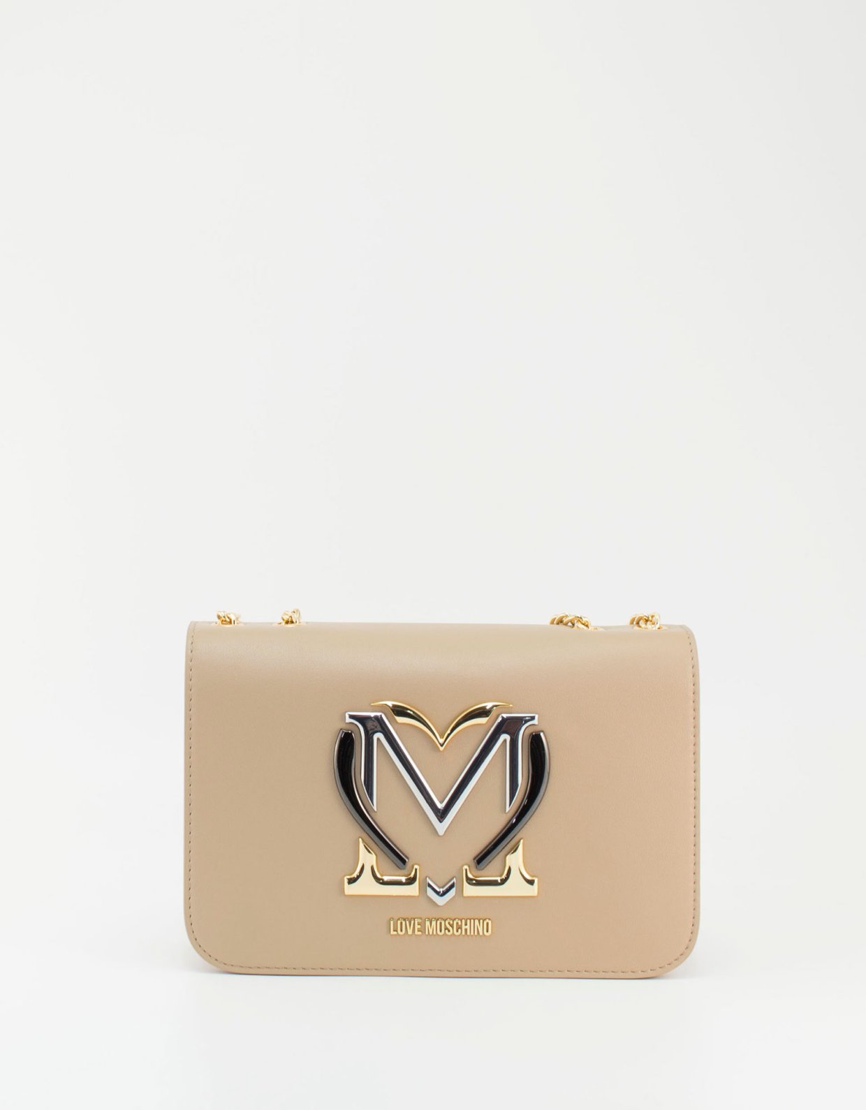 Love Moschino Crossbody flap bag heart logo crema