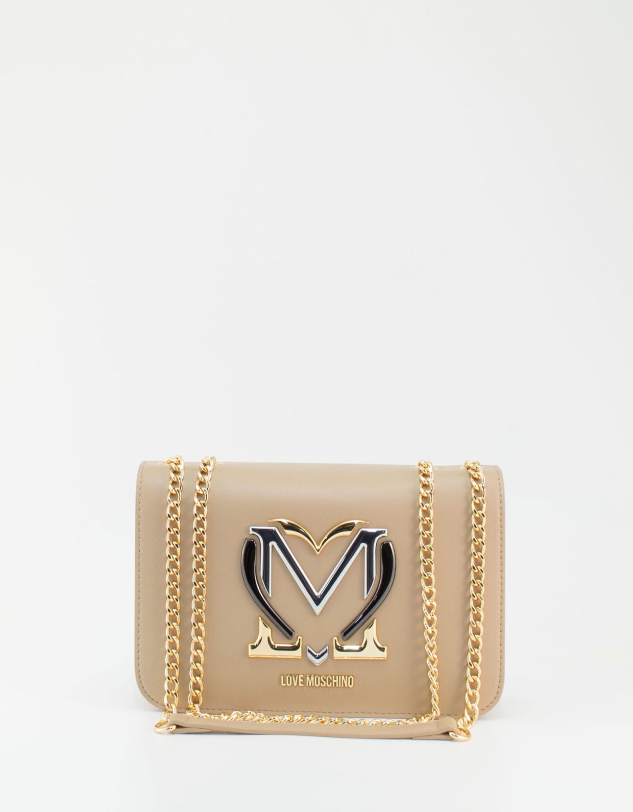 Love Moschino Crossbody flap bag heart logo crema