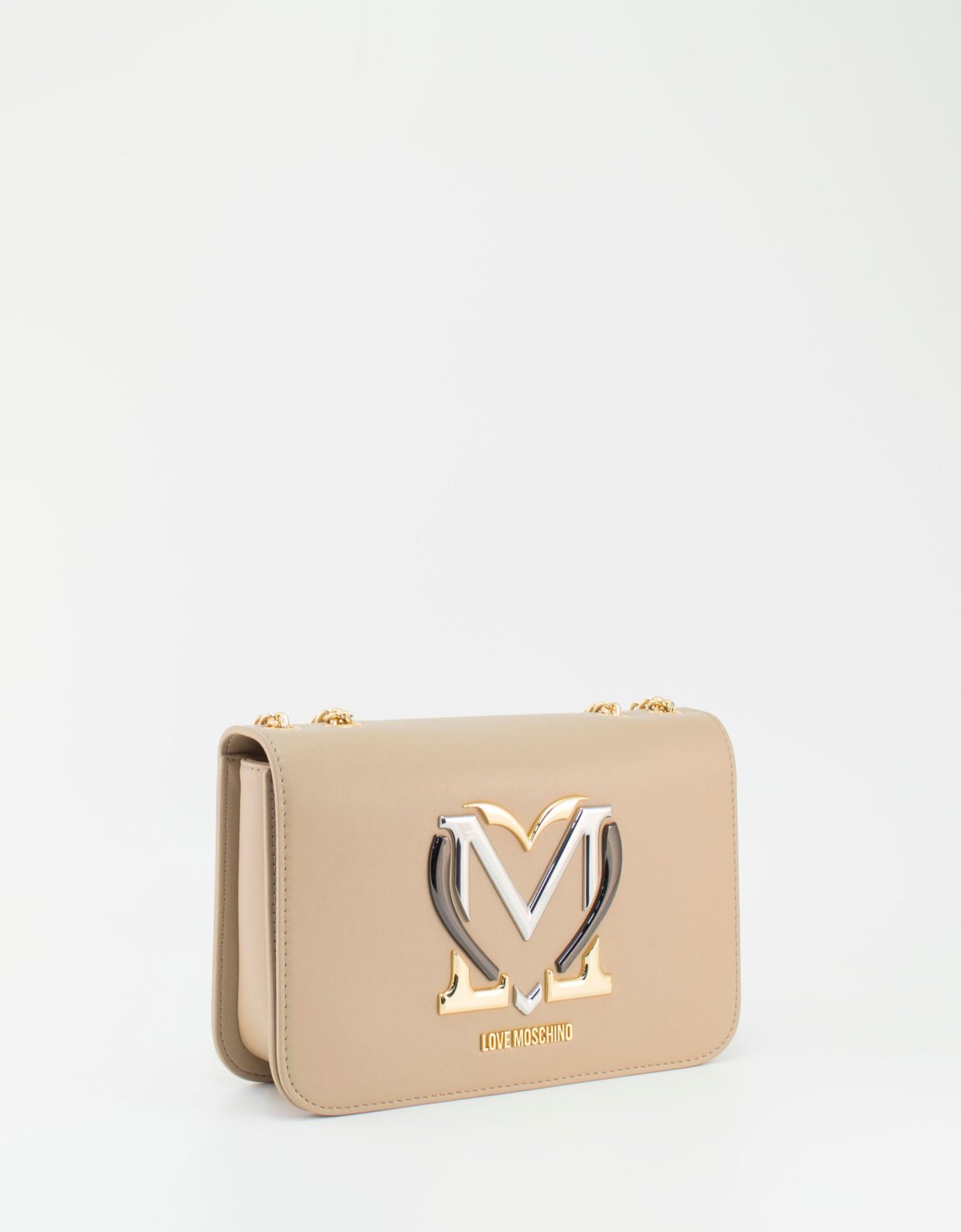 Love Moschino Crossbody flap bag heart logo crema