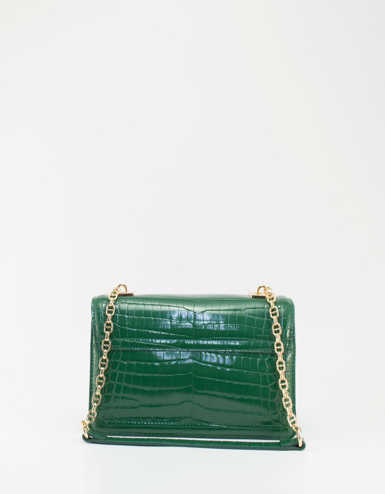 Love Moschino Croco vinyl shoulder bag chain heart verde