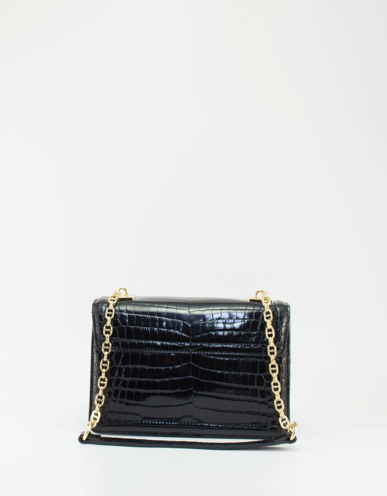 Love Moschino Croco vinyl shoulder bag chain heart black