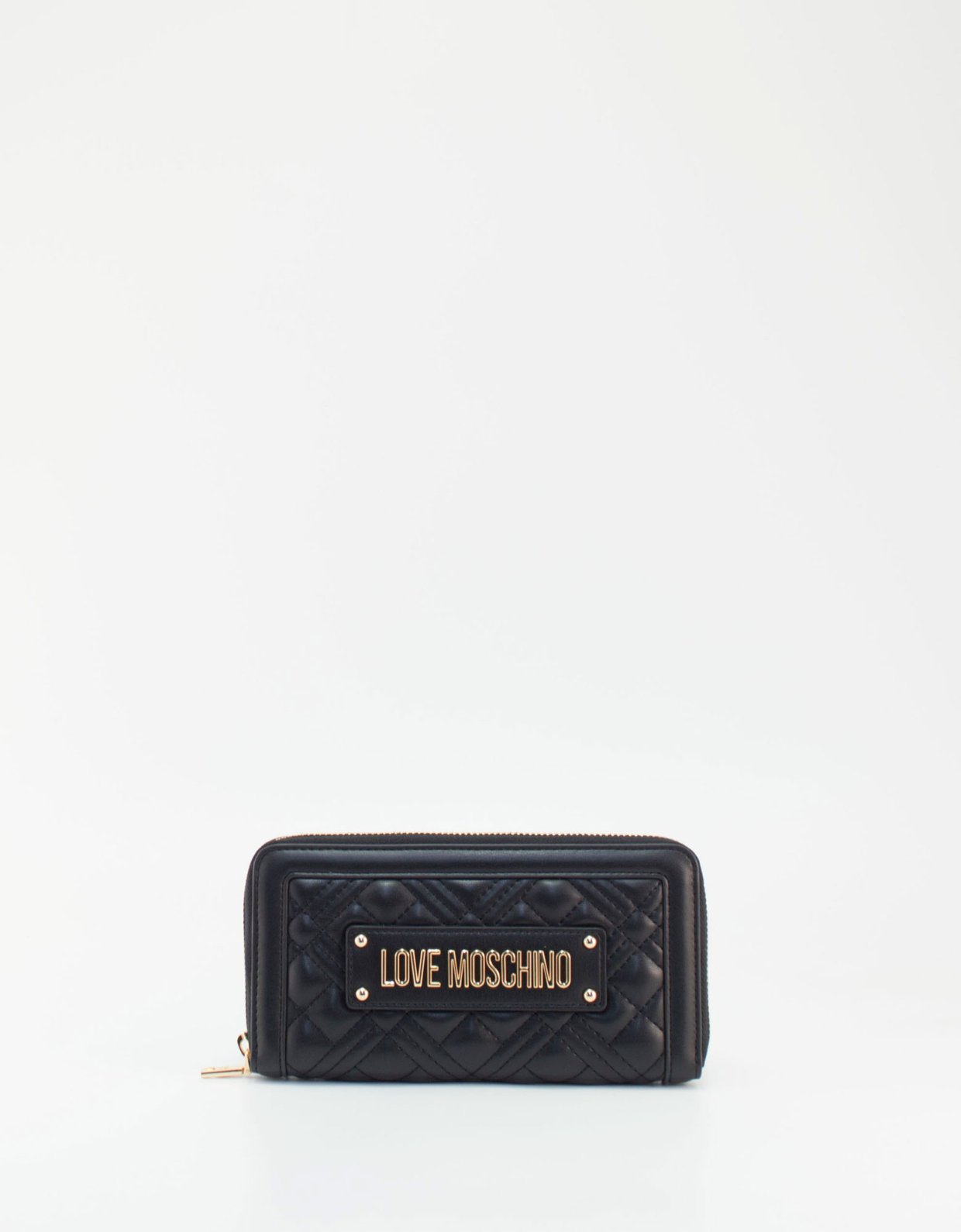 Love Moschino Quilted zip around wallet black gold