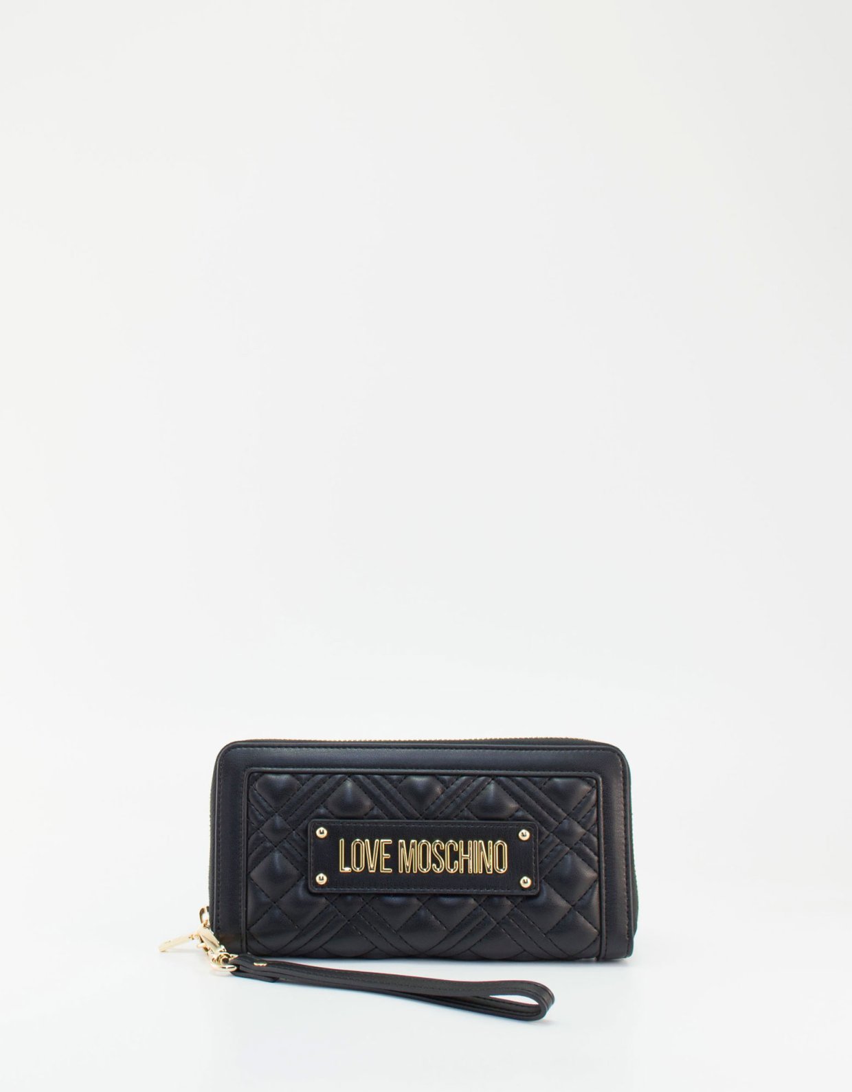 Love Moschino Quilted zip around wallet handle black gold