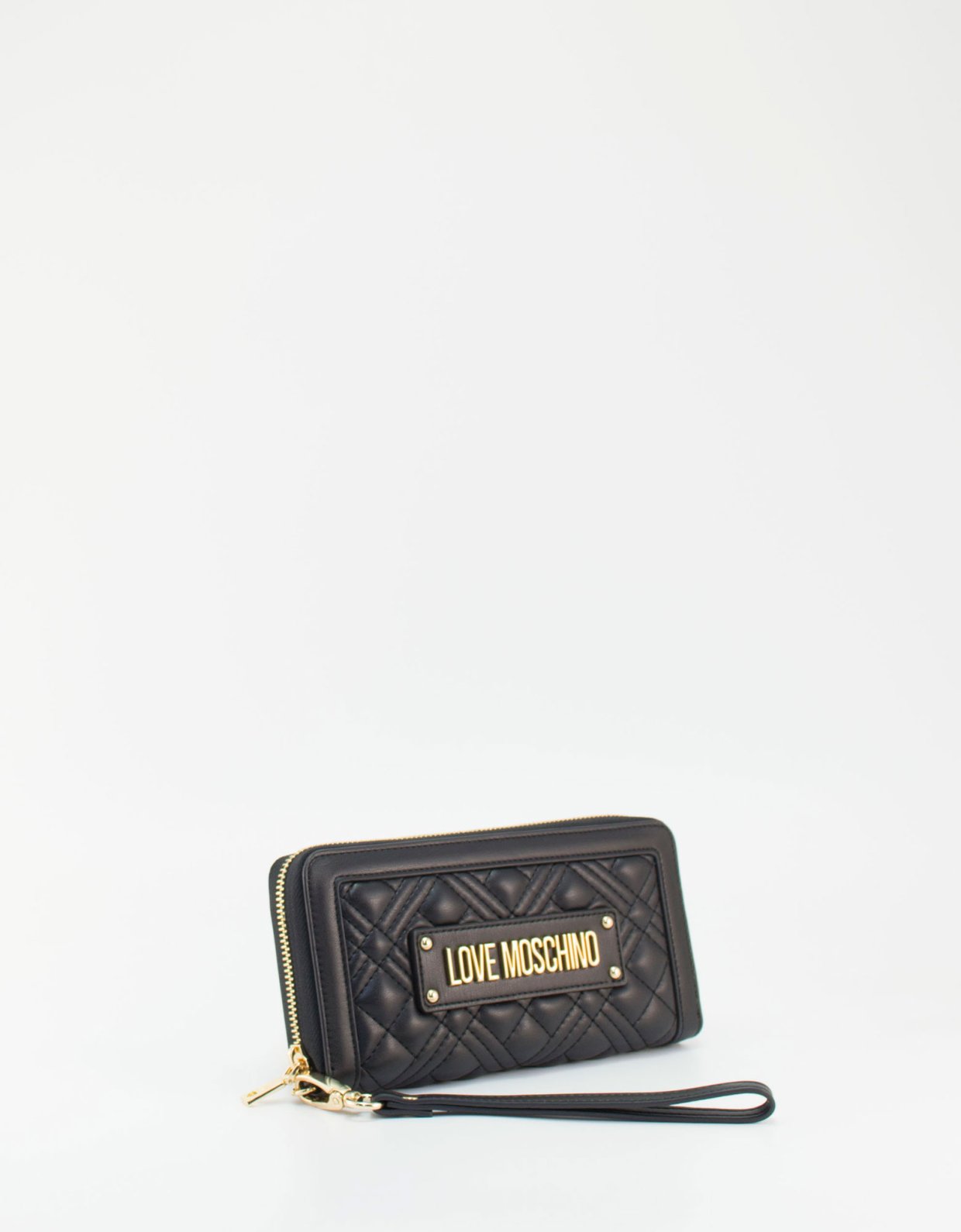 Love Moschino Quilted zip around wallet handle black gold