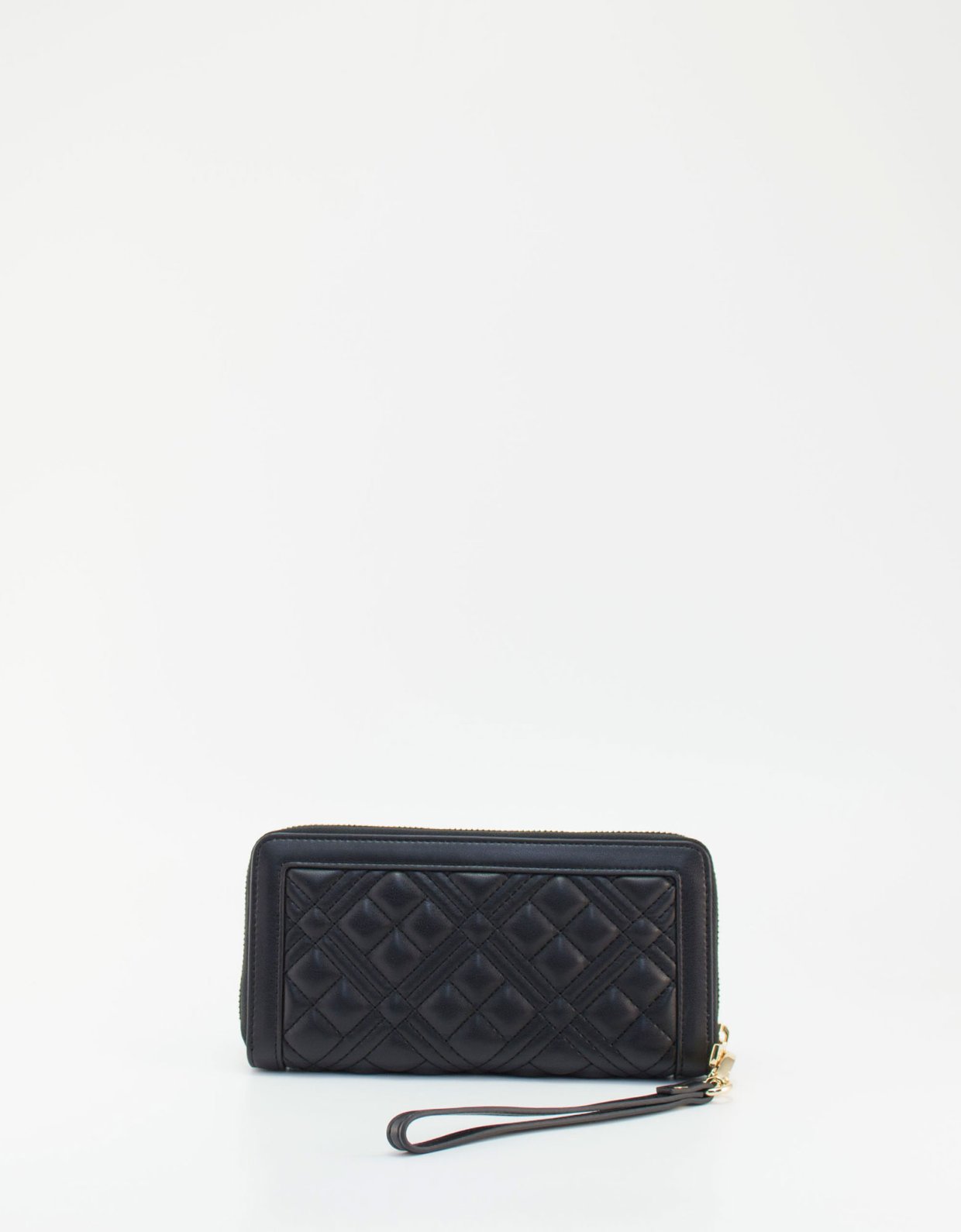 Love Moschino Quilted zip around wallet handle black gold