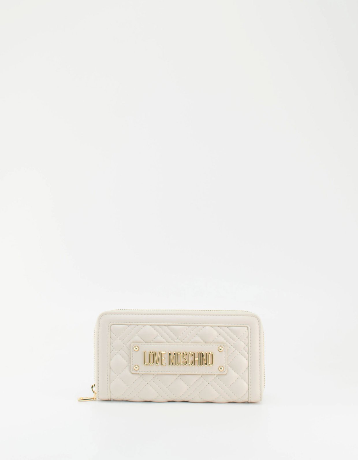 Love Moschino Quilted zip around wallet avorio gold