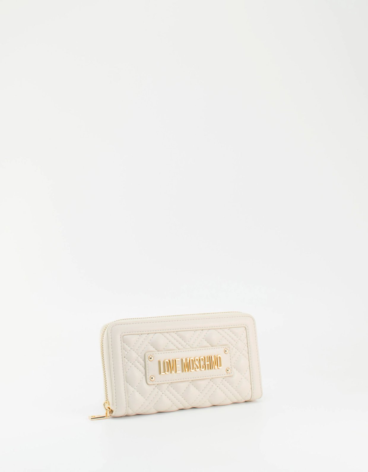 Love Moschino Quilted zip around wallet avorio gold