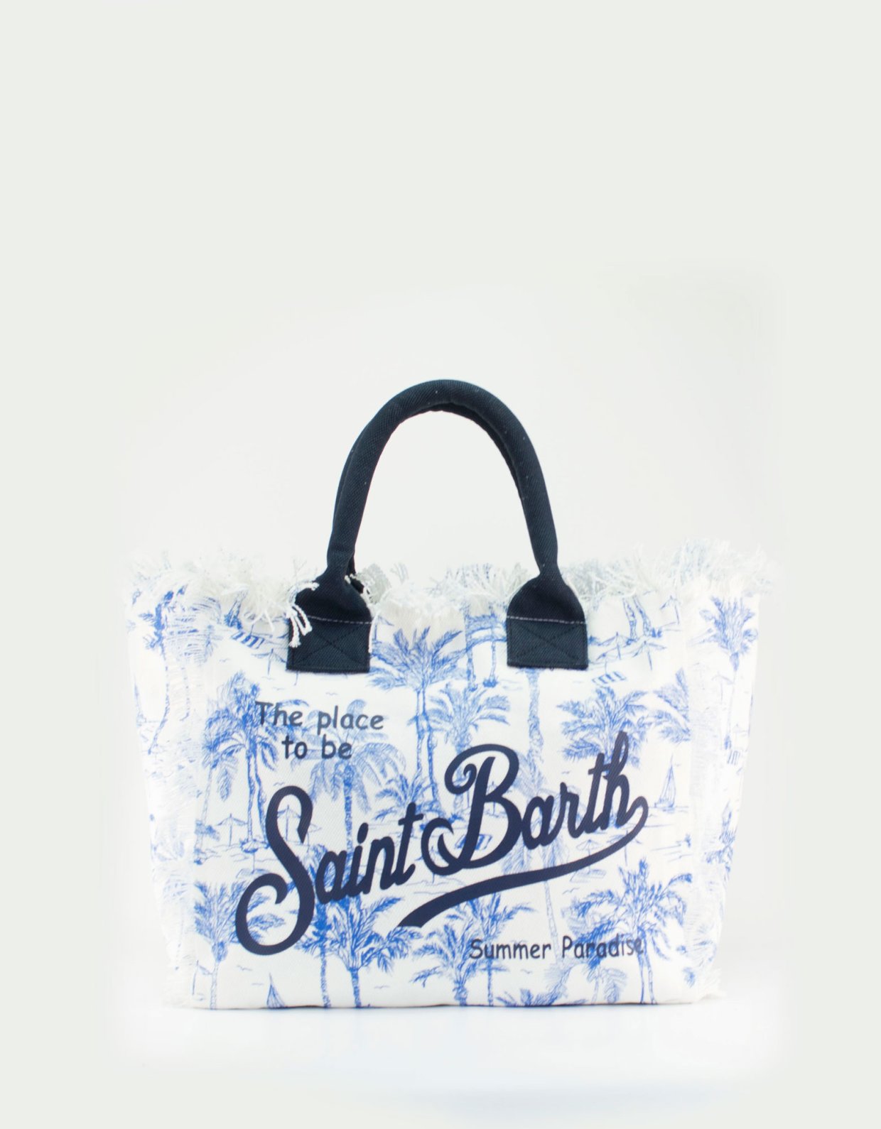 MC2 Saint Barth Blue cotton canvas vanity tote bag with toile de jouy print