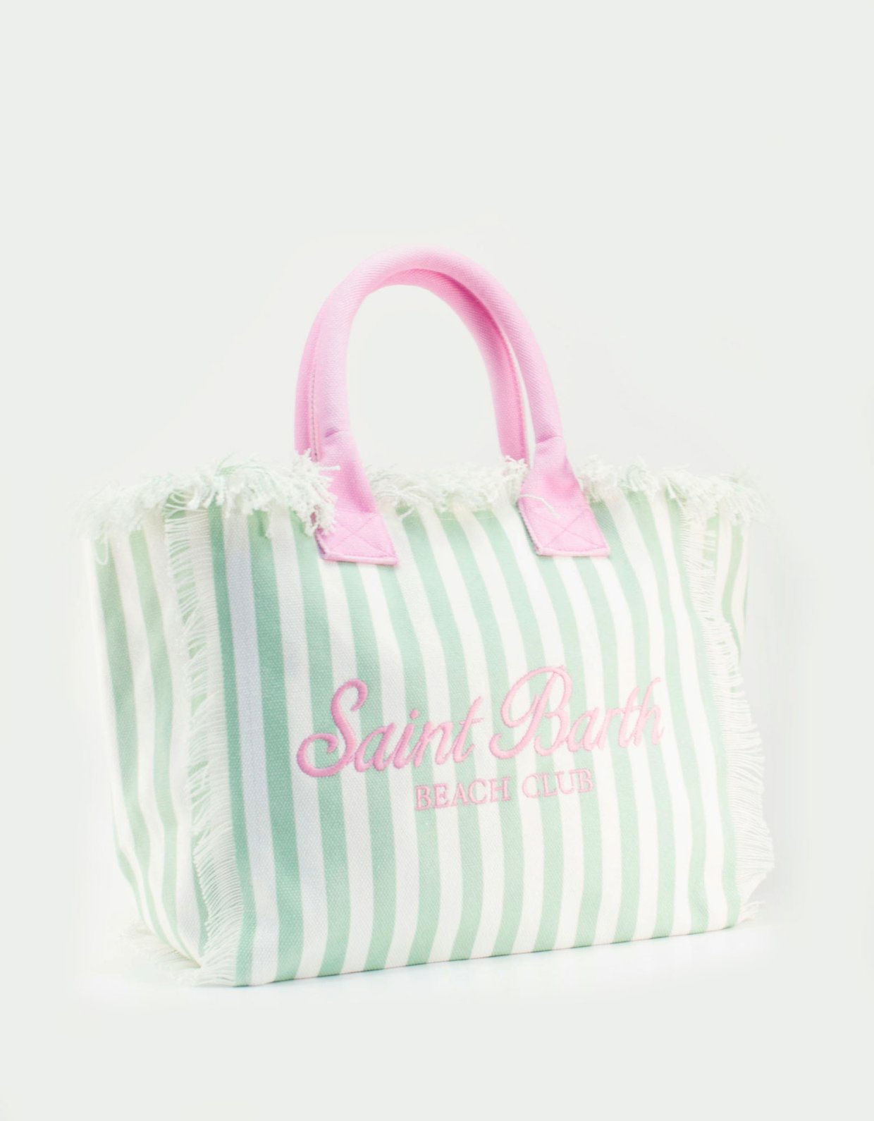 MC2 Saint Barth Cotton canvas vanity tote bag with green striped print