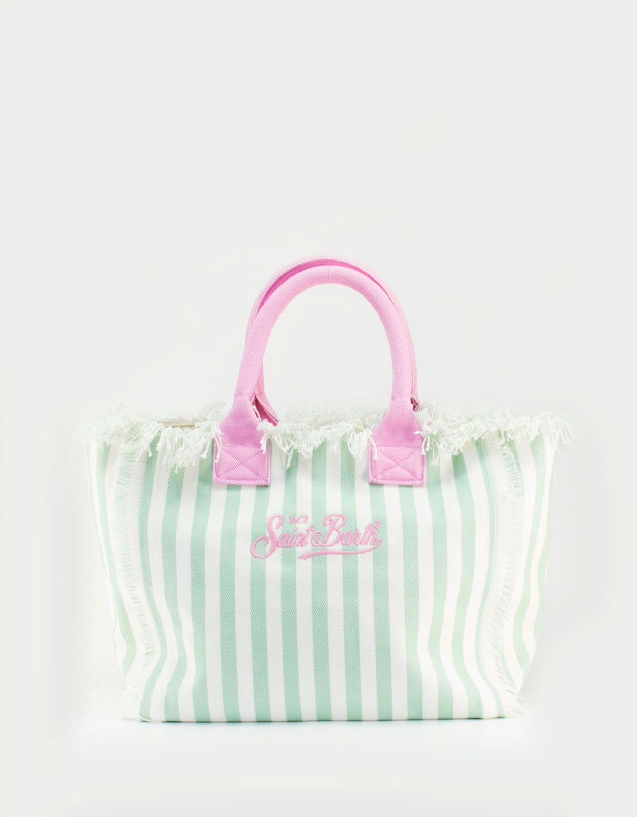 MC2 Saint Barth Cotton canvas vanity tote bag with green striped print