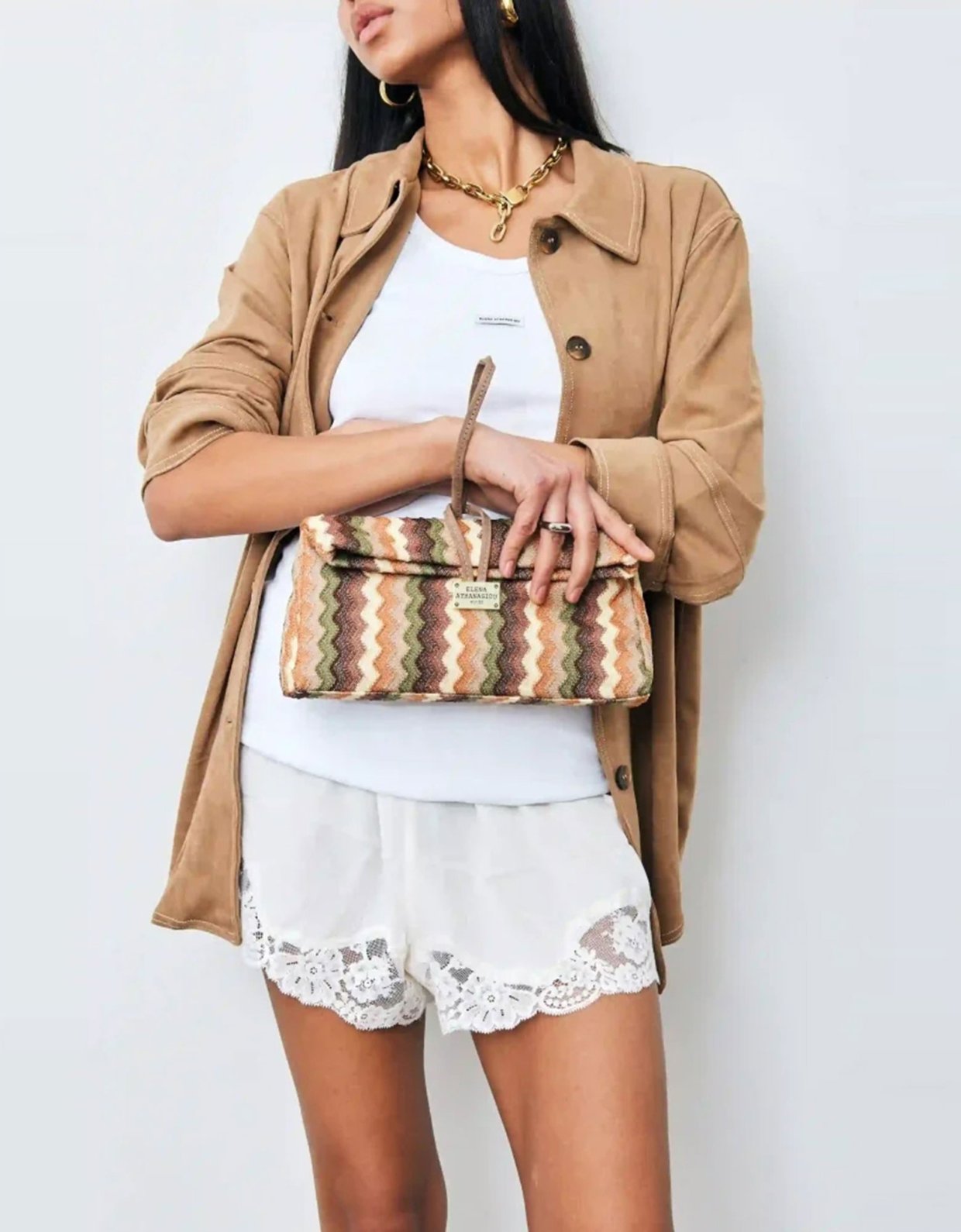 Elena Athanasiou Downtown missoni lunch bag beige