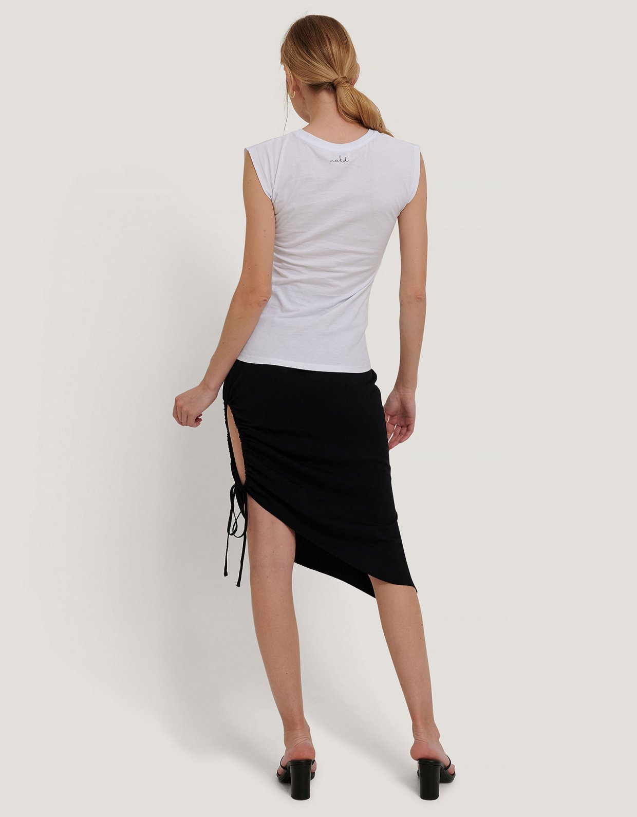 NA-KD Draped high slit midi skirt