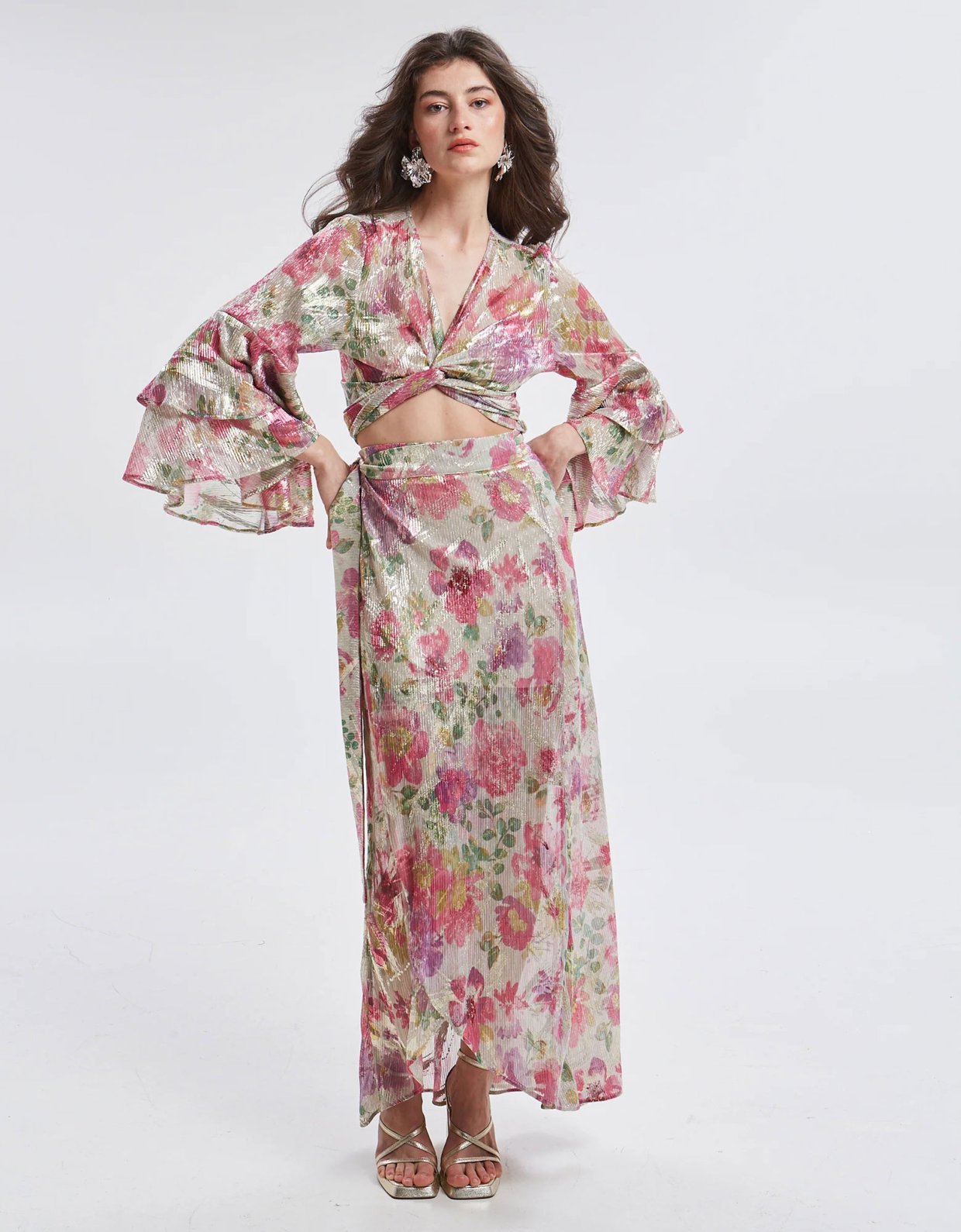 Ananke Clothing Amaris pleated floral wrap top