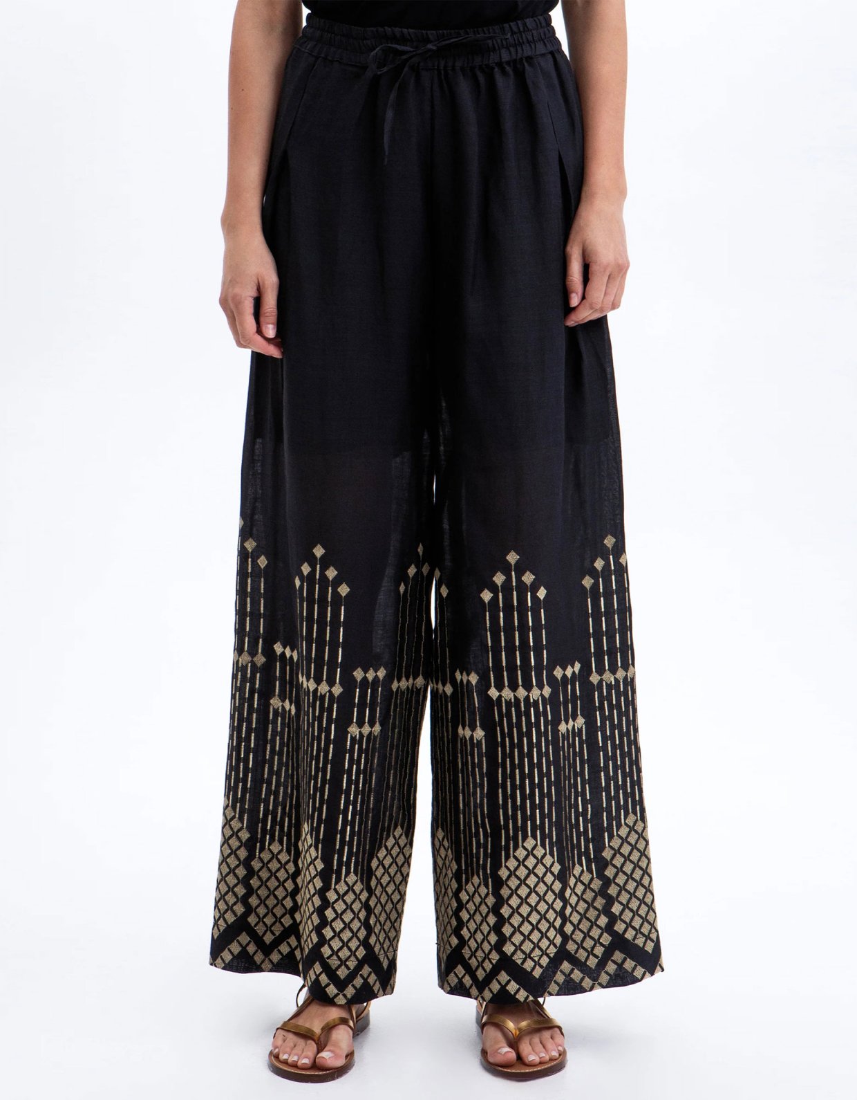 Greek Archaic Kori Embroidered pants black-gold