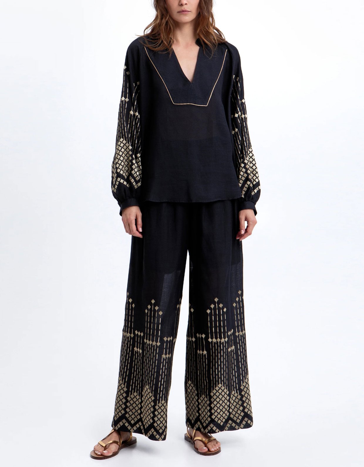 Greek Archaic Kori Embroidered pants black-gold