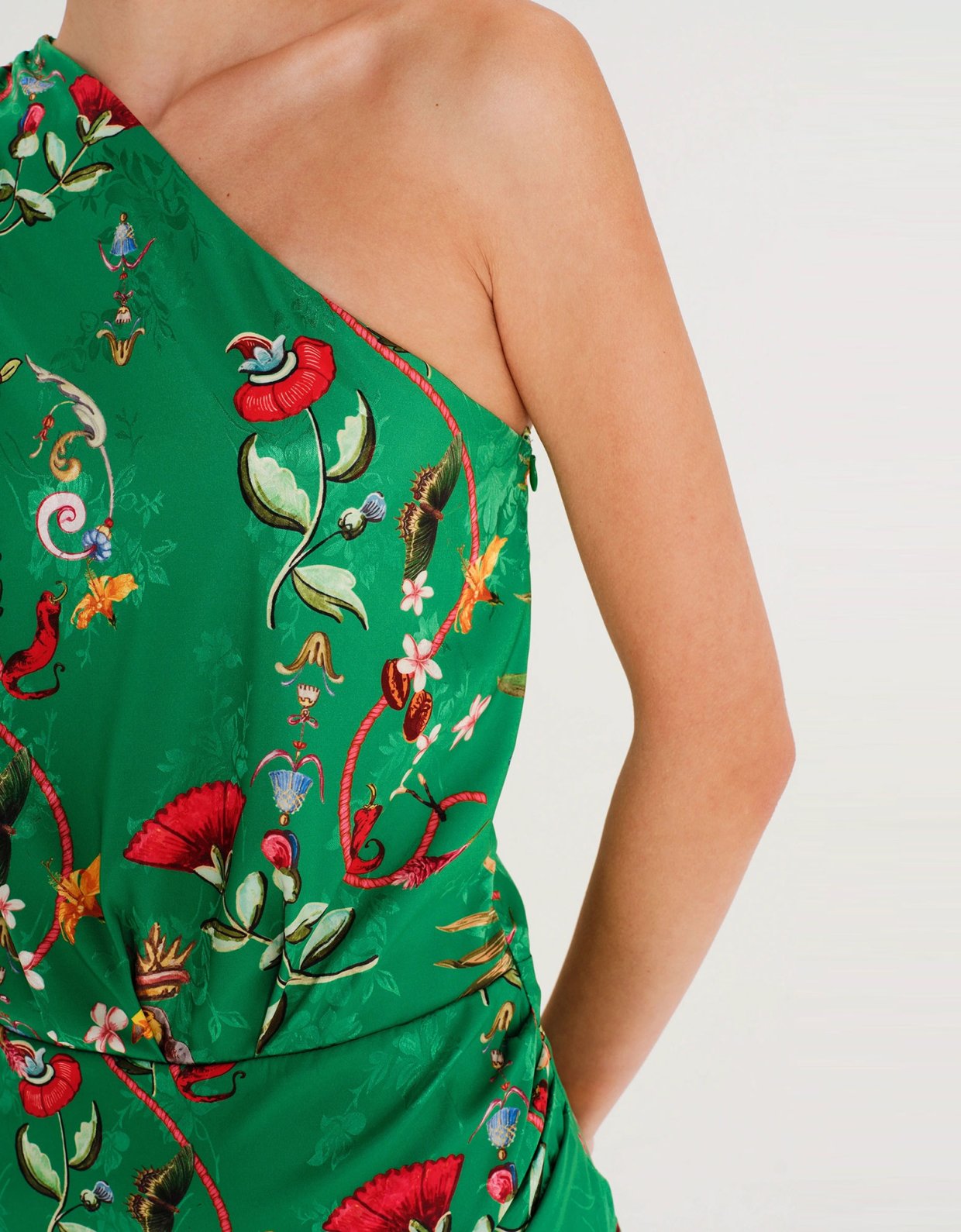 Peace and Chaos Exotic one shoulder mini jacquard dress