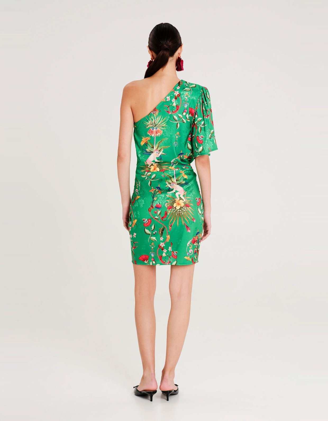 Peace and Chaos Exotic one shoulder mini jacquard dress