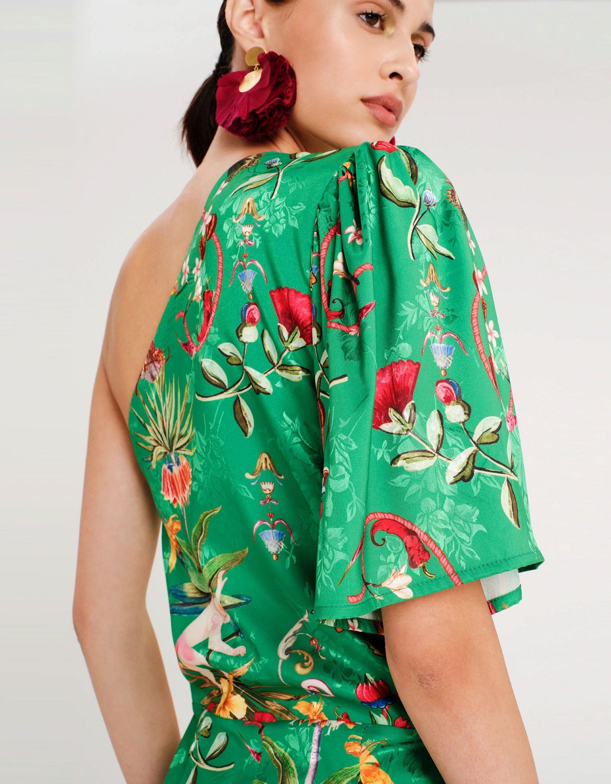 Peace and Chaos Exotic one shoulder mini jacquard dress