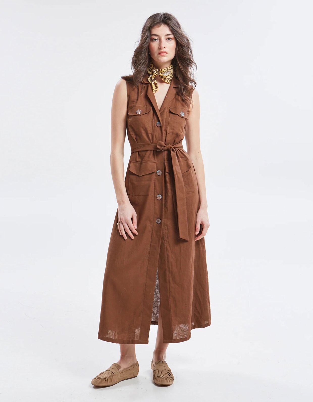 Ananke Clothing Maribel linen shirt dress brown