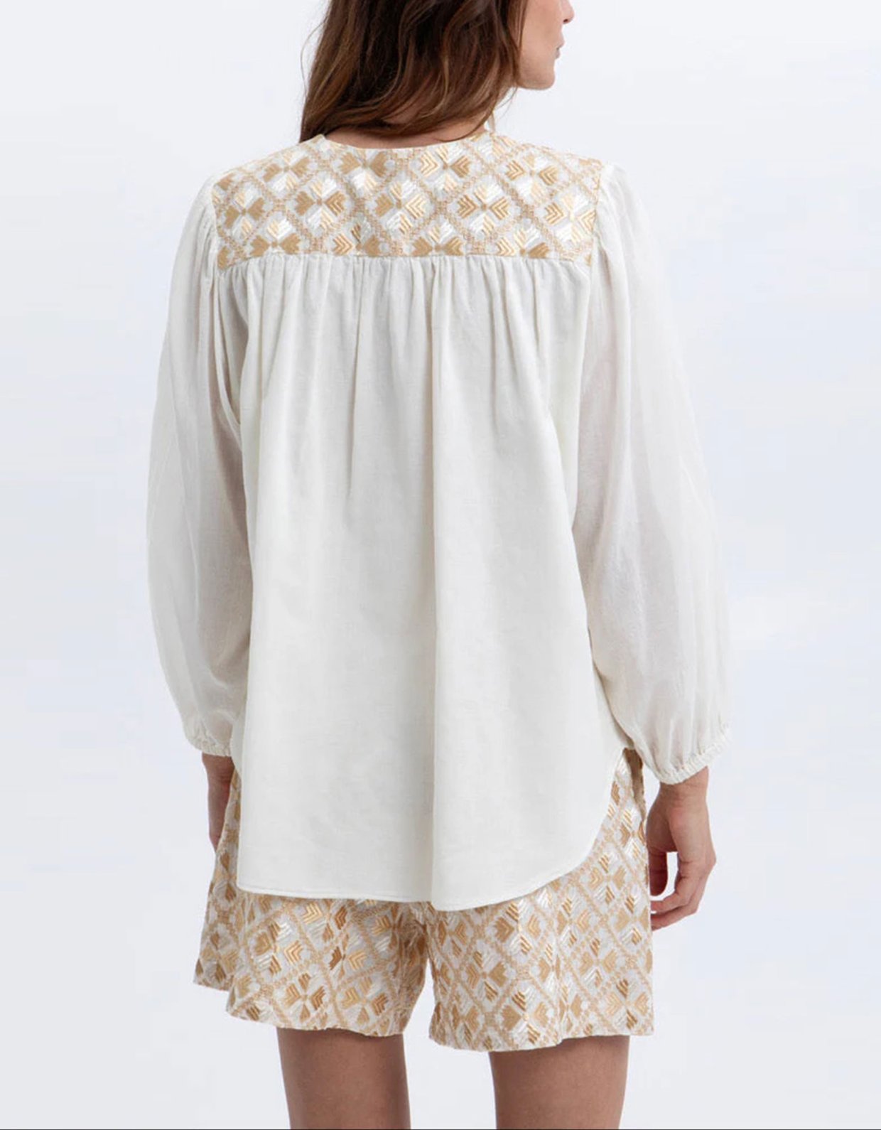 Greek Archaic Kori Flakes blouse cords white-gold  champagne