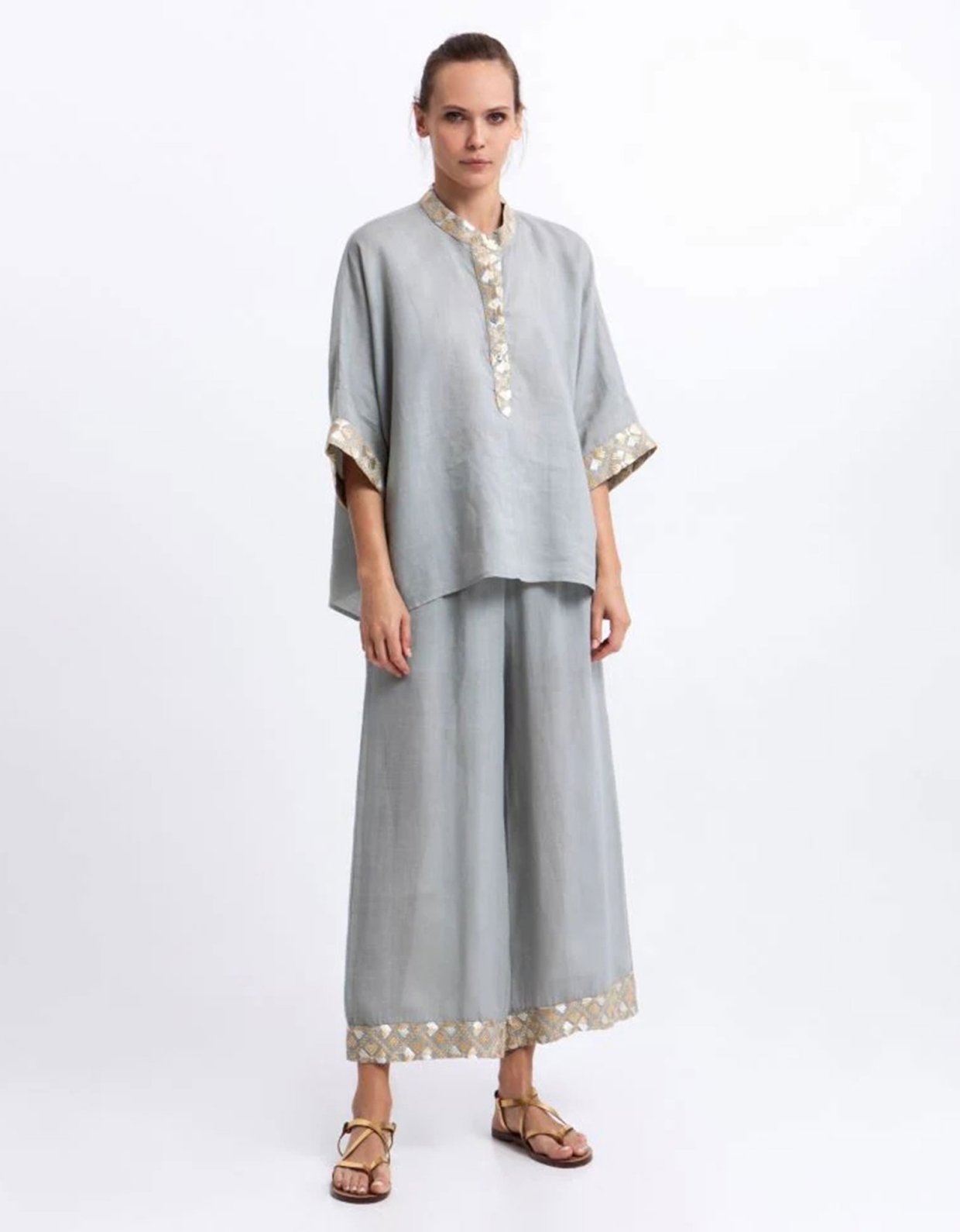 Greek Archaic Kori Flakes blouse stone-gold champagne