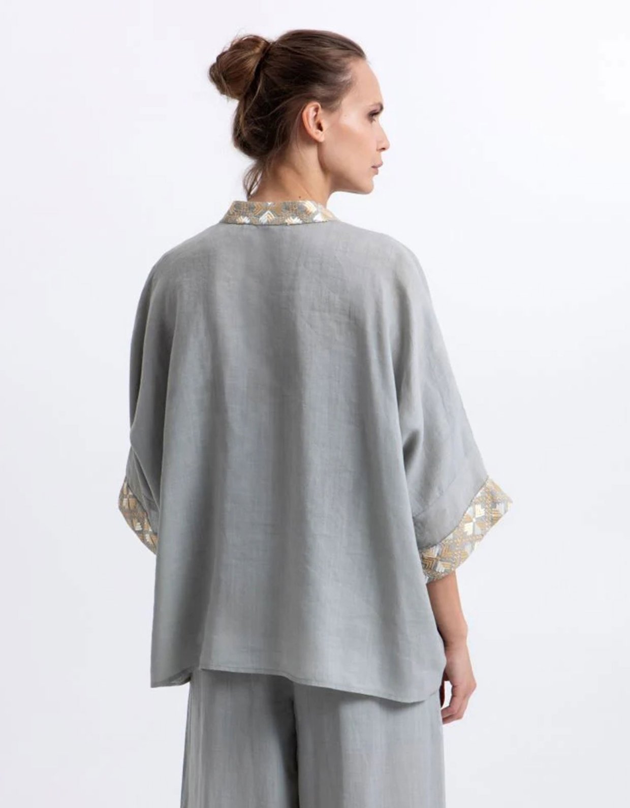 Greek Archaic Kori Flakes blouse stone-gold champagne