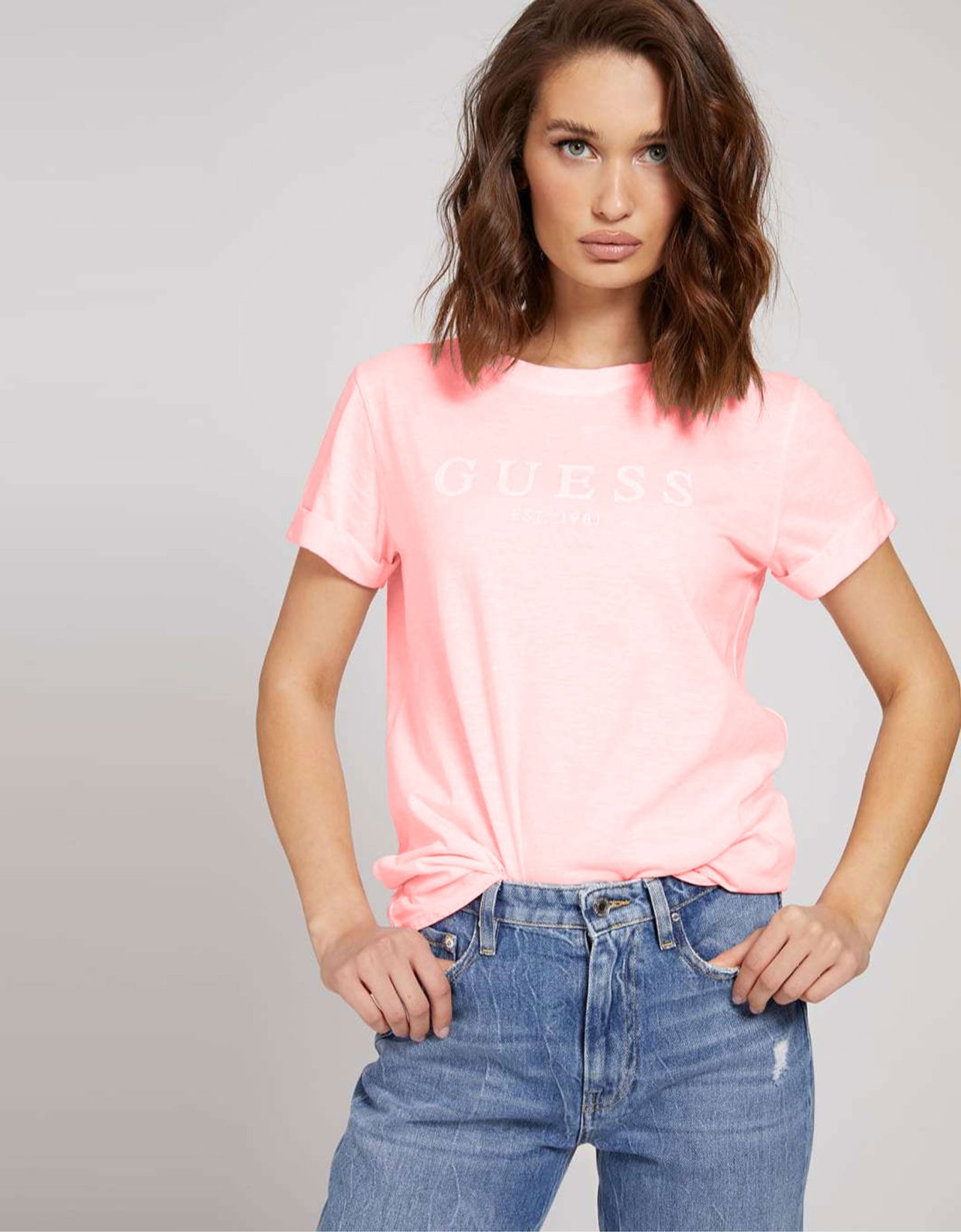 Guess Roll cuff tee guess pink