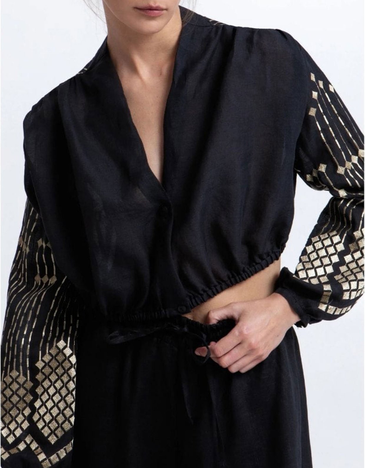 Greek Archaic Kori Grape crop blouse black-gold