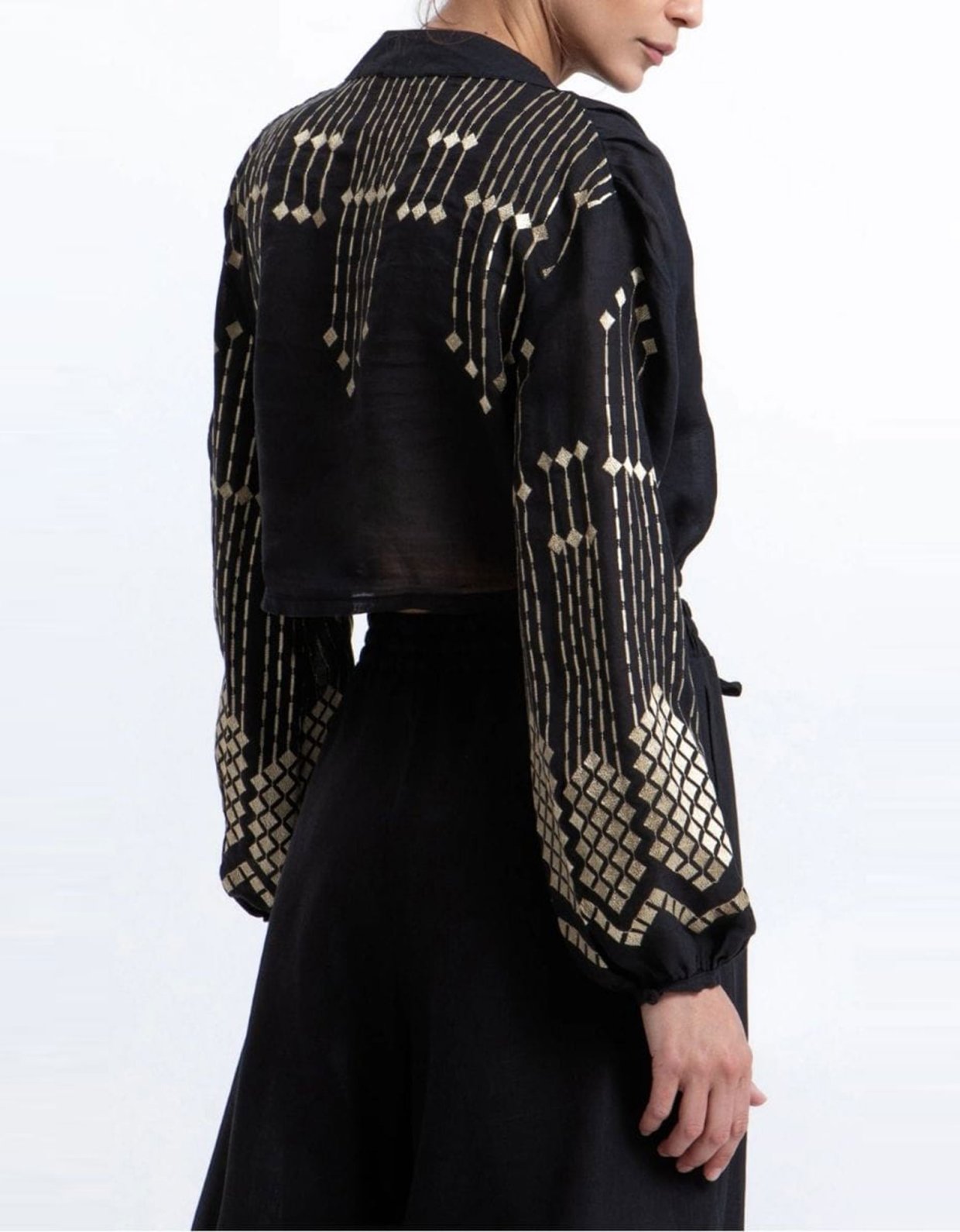 Greek Archaic Kori Grape crop blouse black-gold