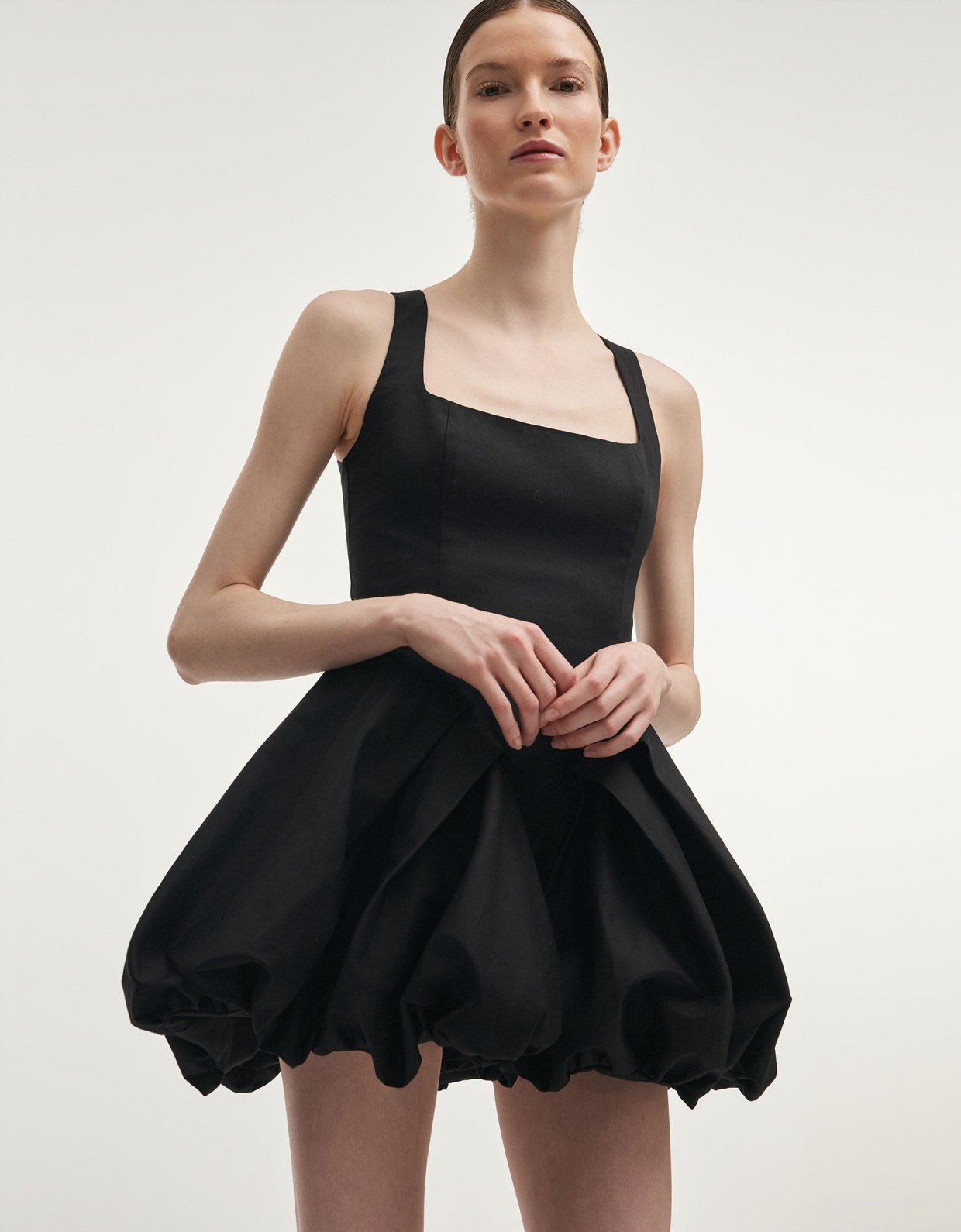 Nadia Rapti Hibiscus bubble mini dress black