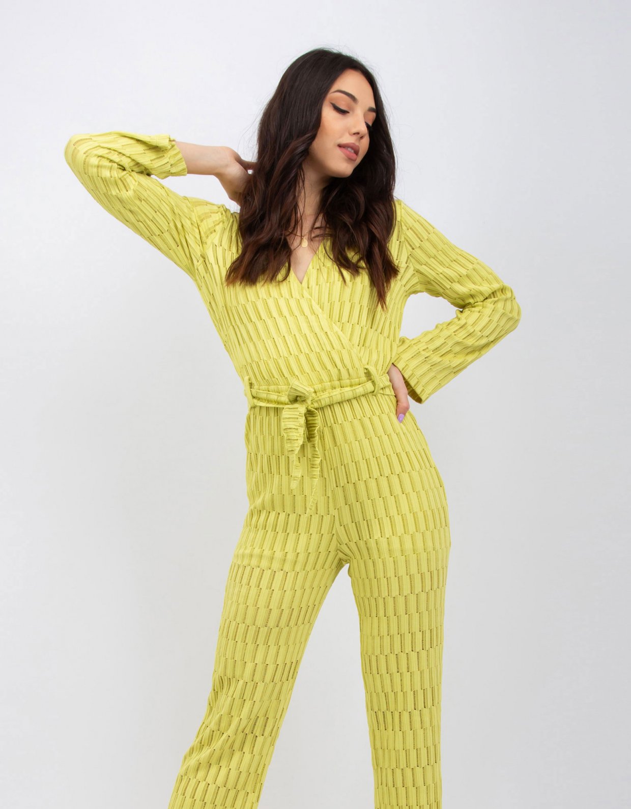 Kendall + Kylie Staggered knit stripe lime jumpsuit