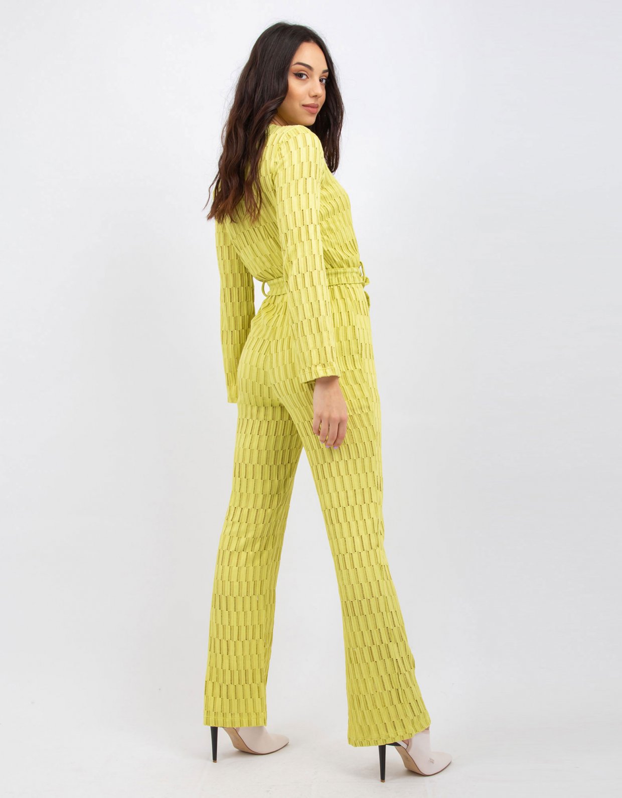 Kendall + Kylie Staggered knit stripe lime jumpsuit