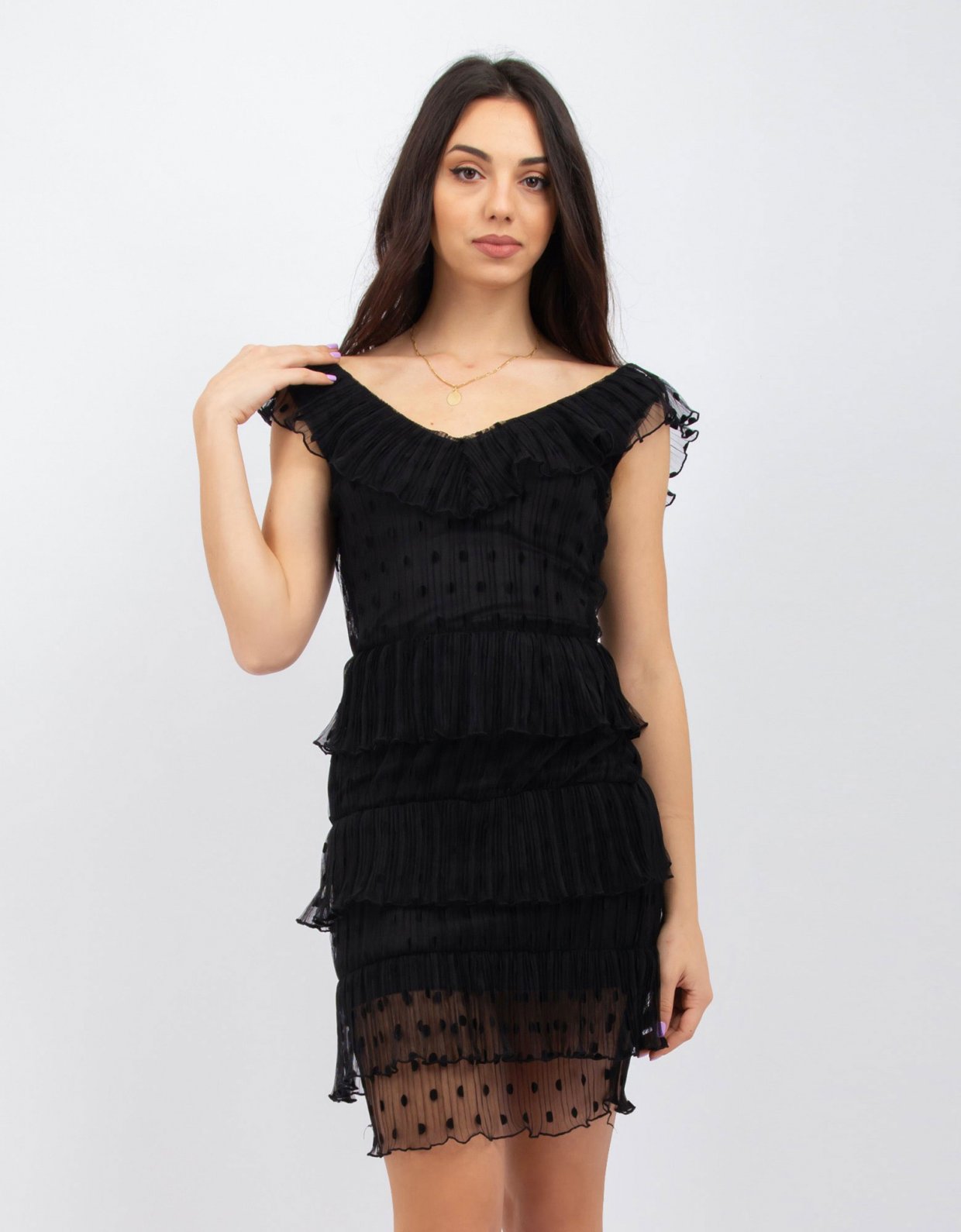 Kendall + Kylie Polka dot pleated black dress