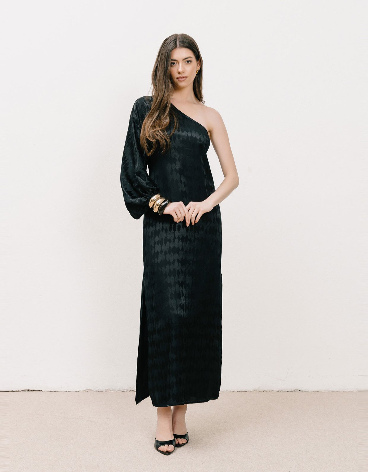 Georgia Sini Noon one shoulder black dress
