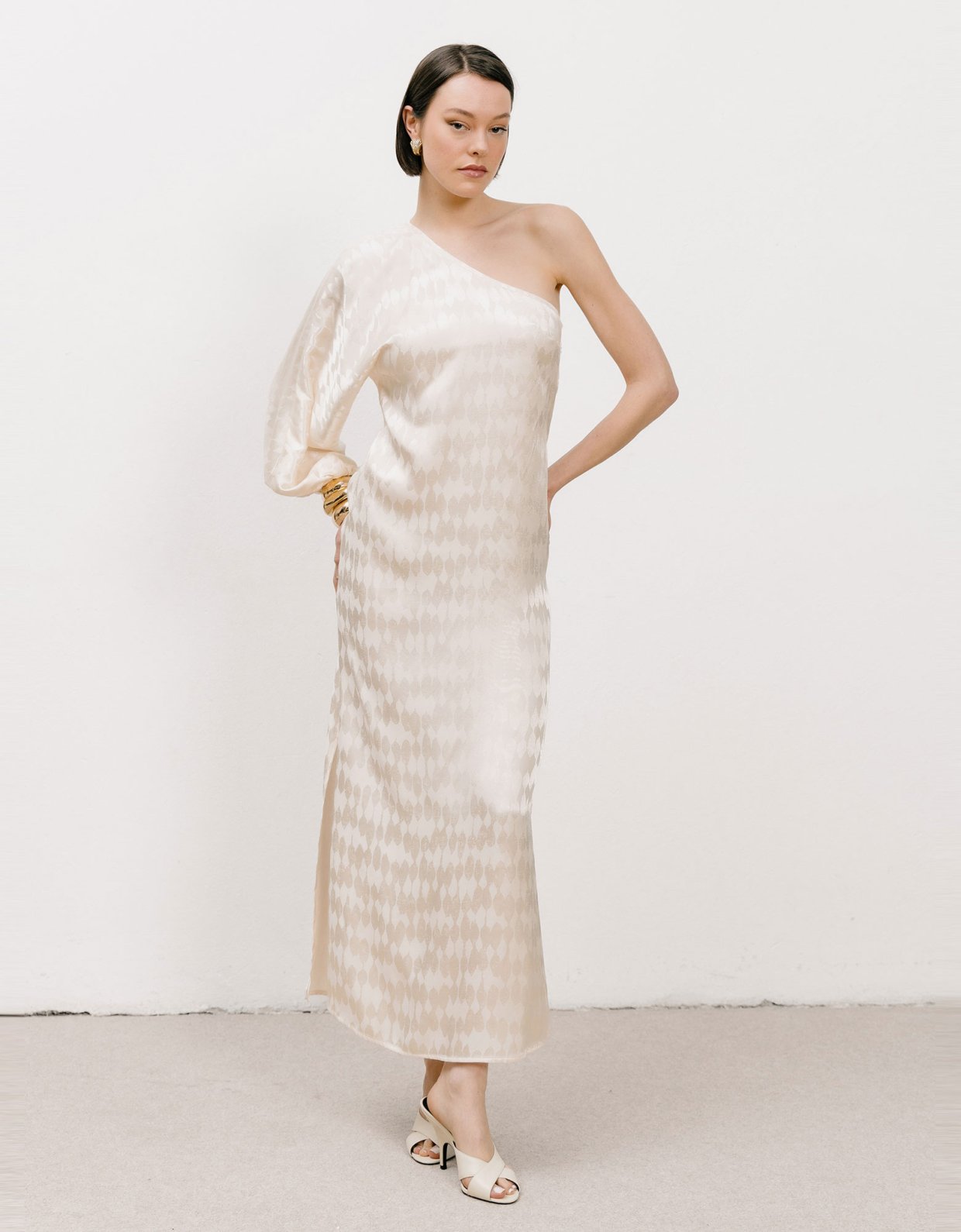 Georgia Sini Noon one shoulder off white dress