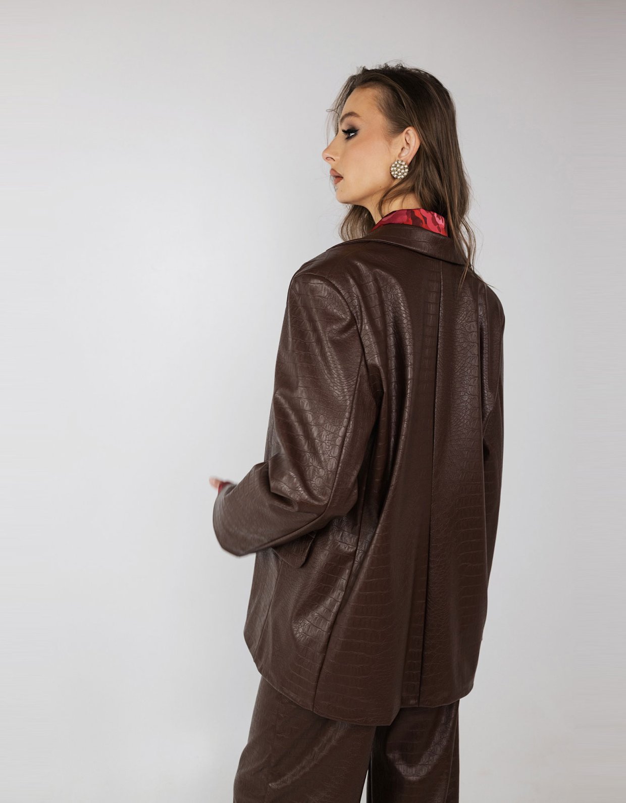 Ciel Concept Croco vegan leather oversized blazer chocolate brown
