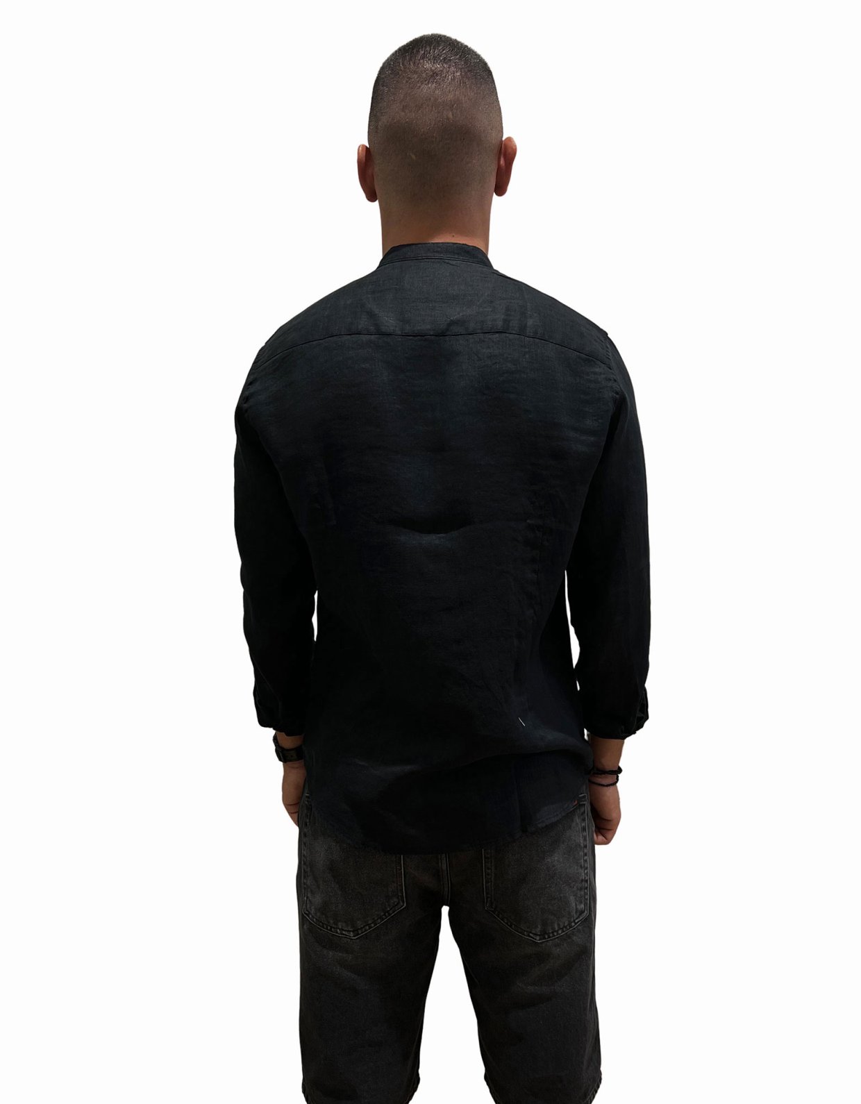 Gianni Lupo Mao collar linen shirt black